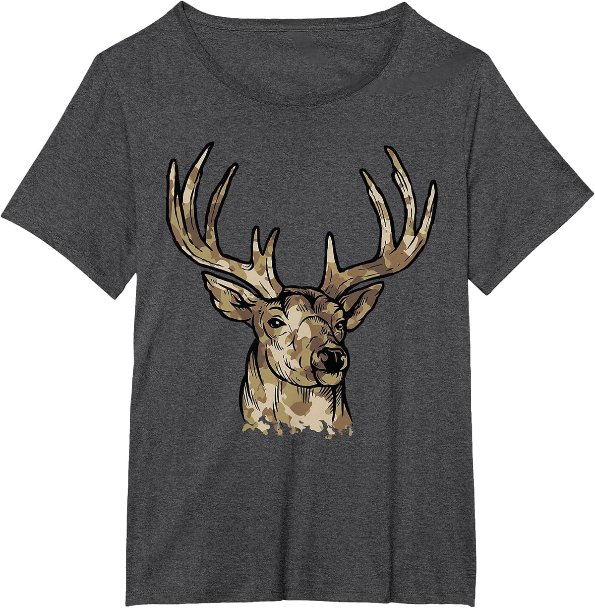 Deer Gear for Hunters Camo Whitetail Buck T-Shirt - Dark Heather Grey