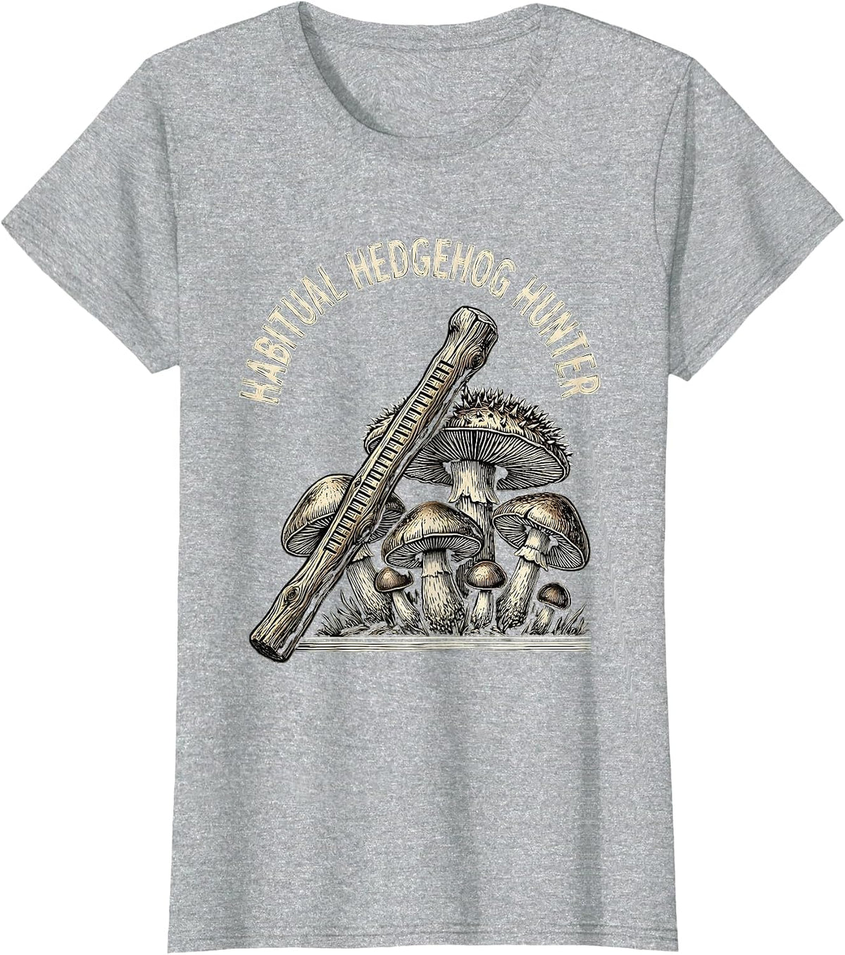 Habitual Hedgehog Hunter Whimsical Mushroom Foraging Humor T-Shirt - Heather Grey