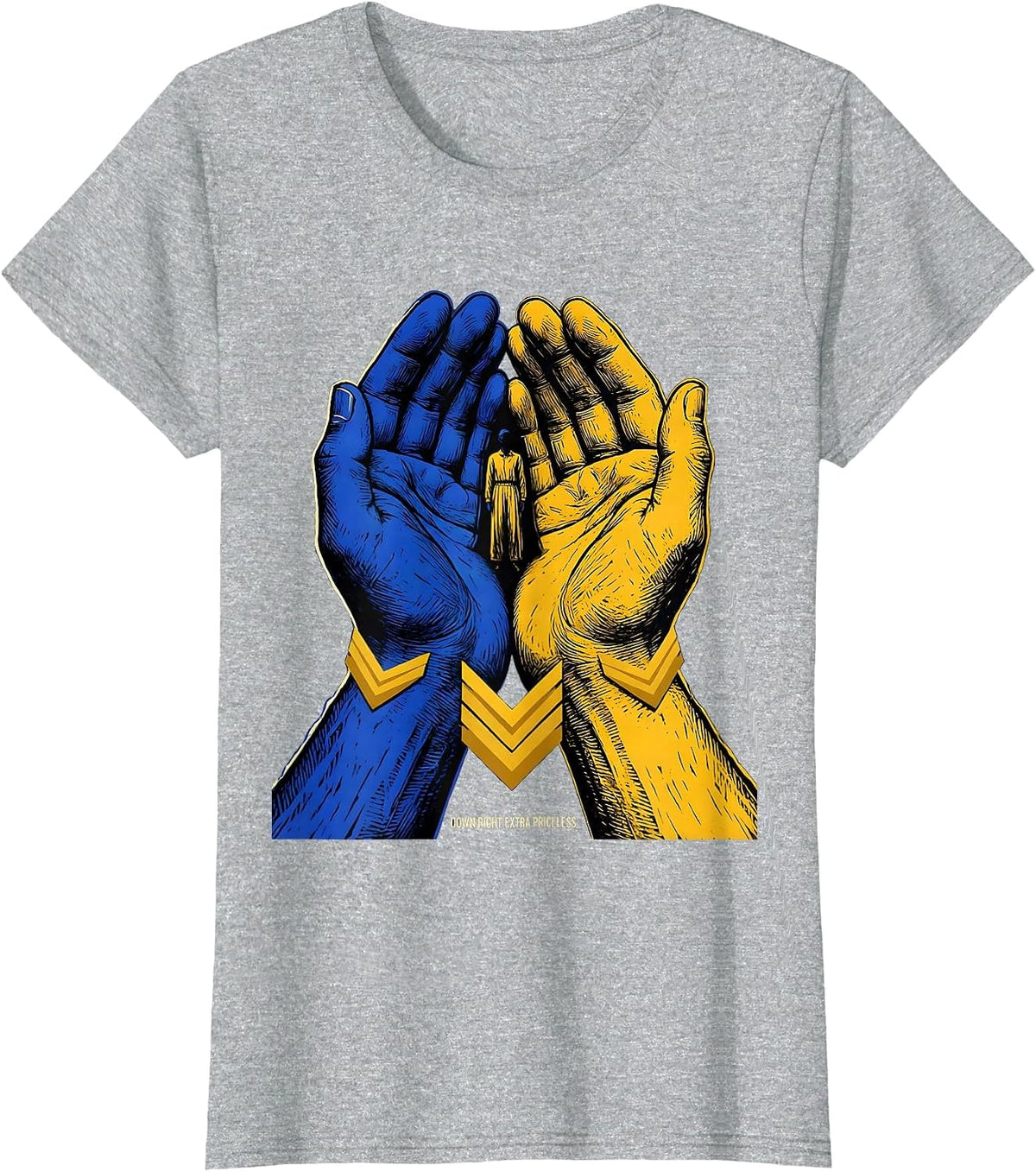 Women's Down Right Extra Priceless Linocut Down Syndrome Awareness T-Shirt - Heather Grey