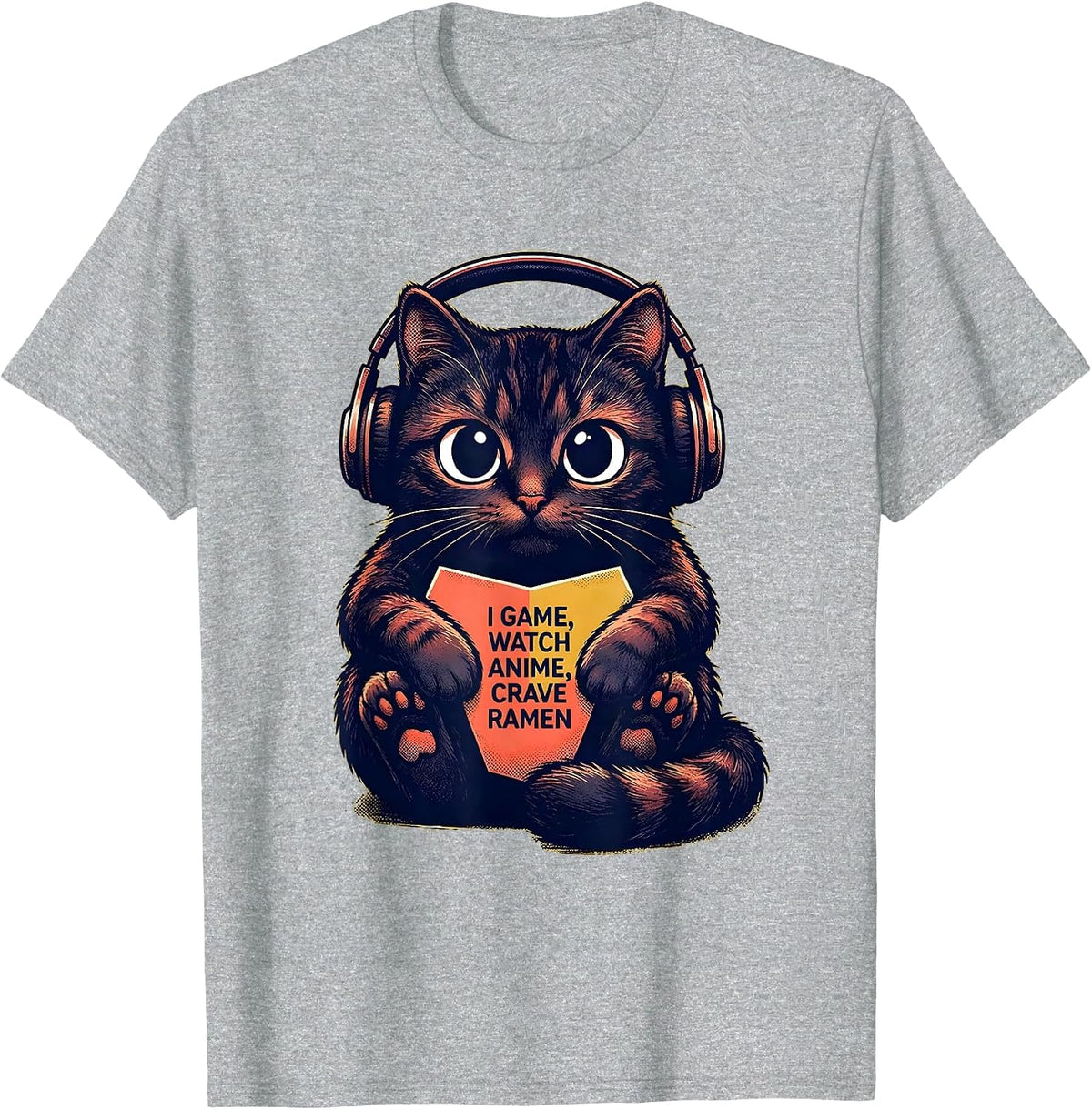 Men's I Game, Watch Anime, Crave Ramen Kawaii Anime Cat Gamer T-Shirt - Heather Grey