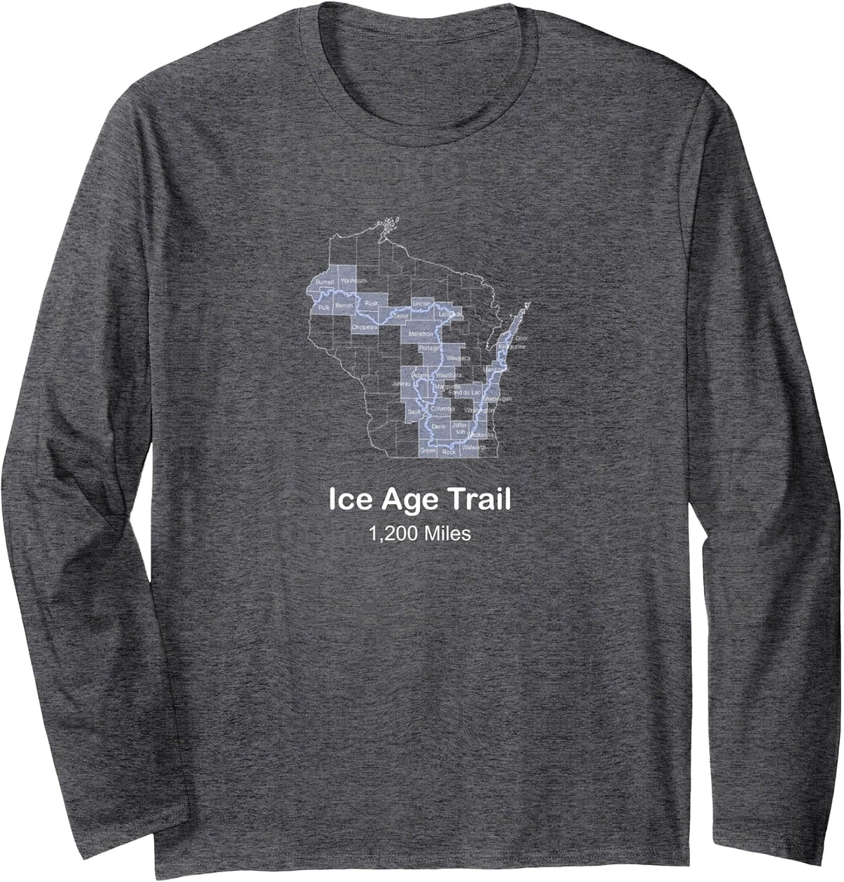 The Ice Age National Scenic Trail Long Sleeve T-Shirt - Adult Unisex Dark Heather Grey