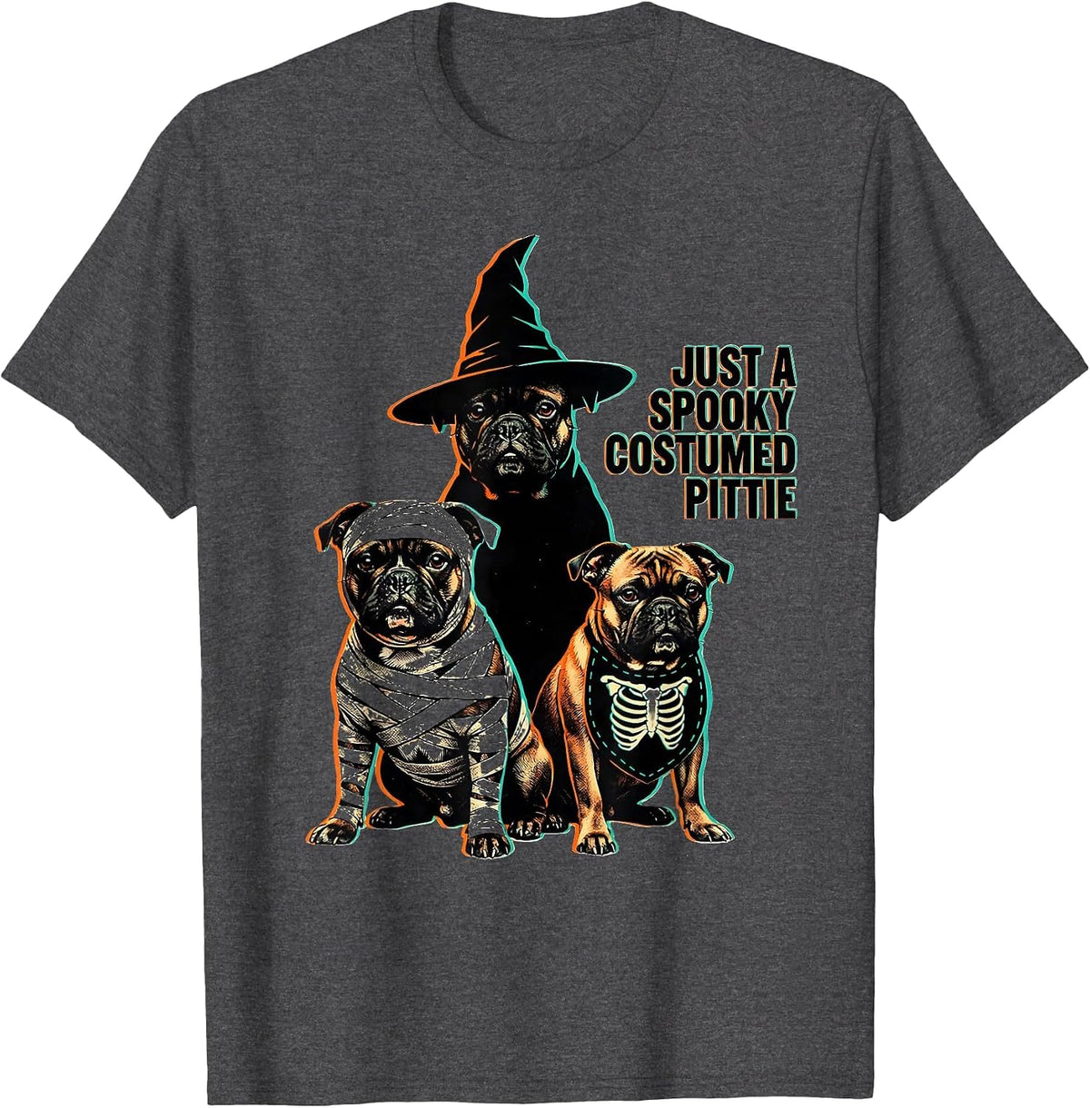 Just A Spooky Costumed Pittie Funny Halloween Pitbull Owner T-Shirt - Dark Heather Grey