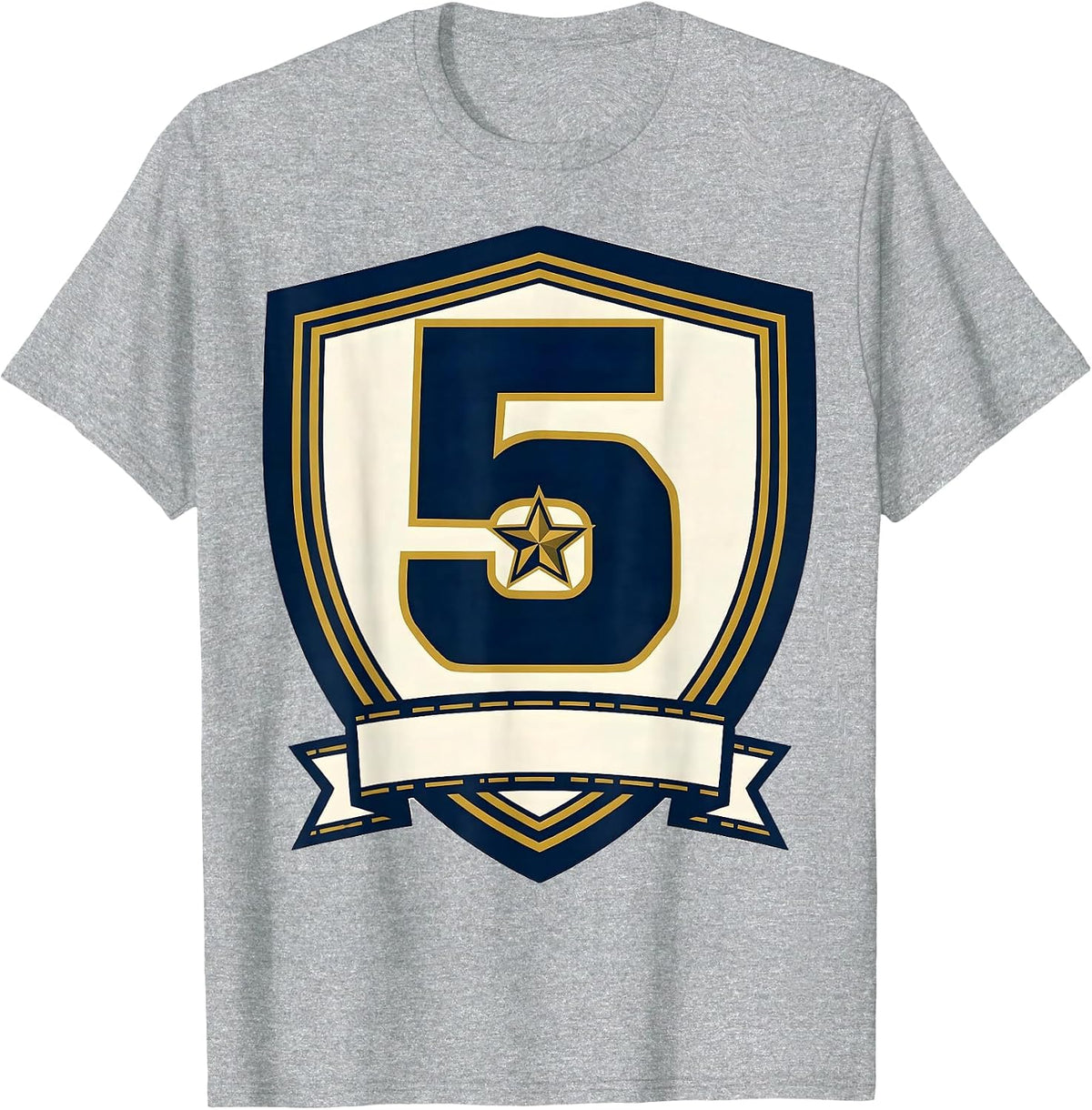Men's Sealed Shield Badge Number Five Grade-Level School All-Stars T-Shirt - Heather Grey