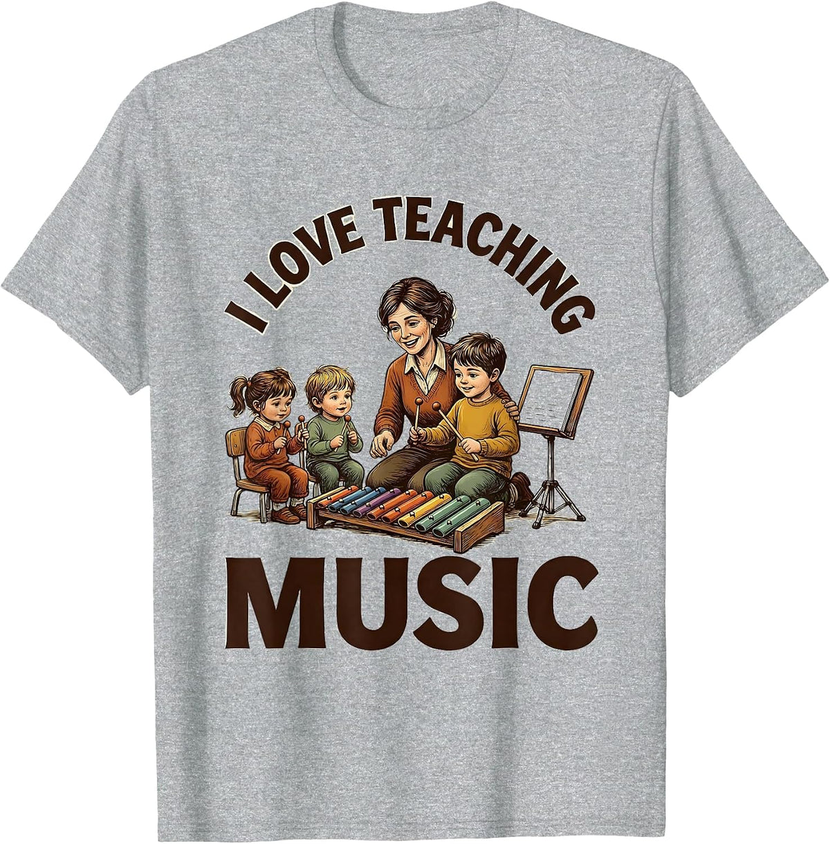 Men's I Love Teaching Music Cheerful Music Teacher Back To School T-Shirt - Heather Grey