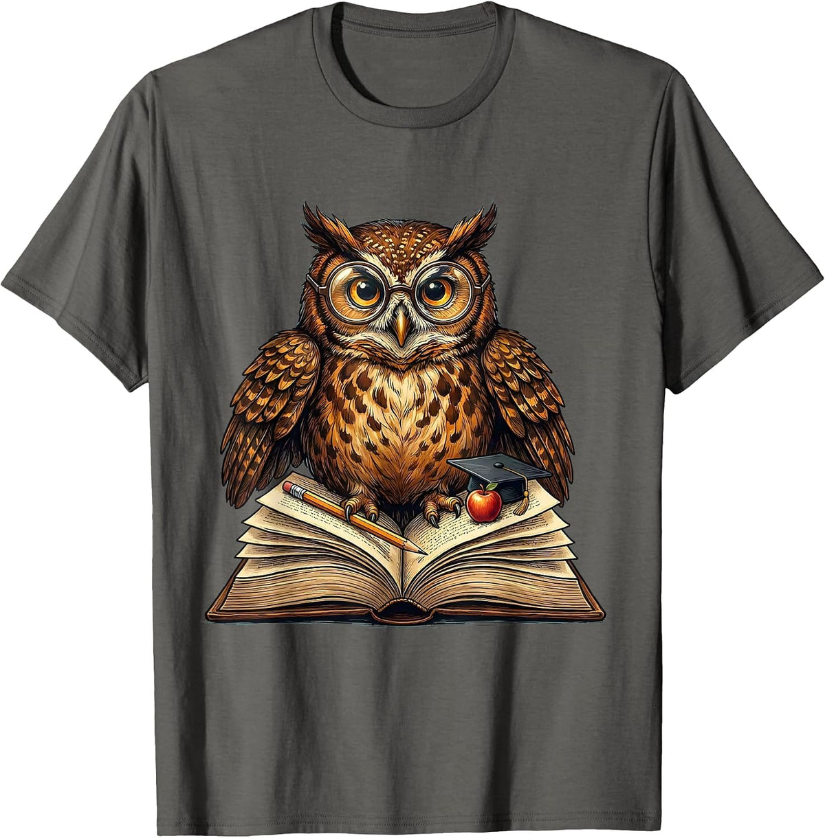 Special Education Teacher Owl on Book Graphic T-Shirt - Asphalt Grey