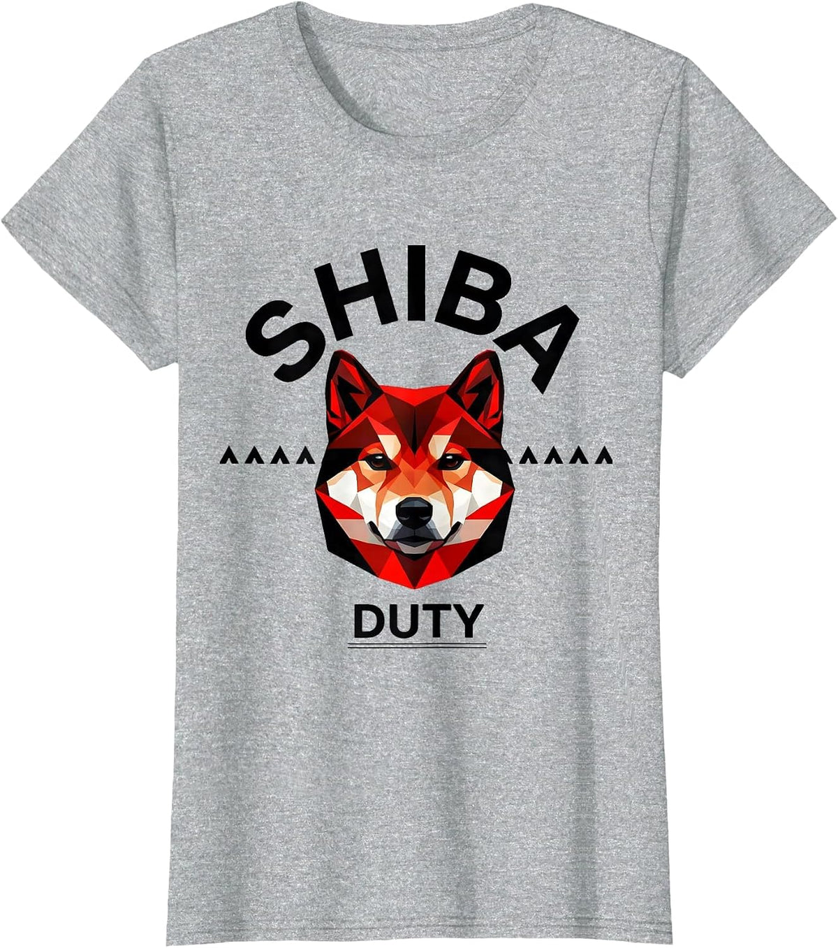 Women's SHIBA Duty Geometric Minimalist Shiba Inu Badge Patch Line T-Shirt - Heather Grey