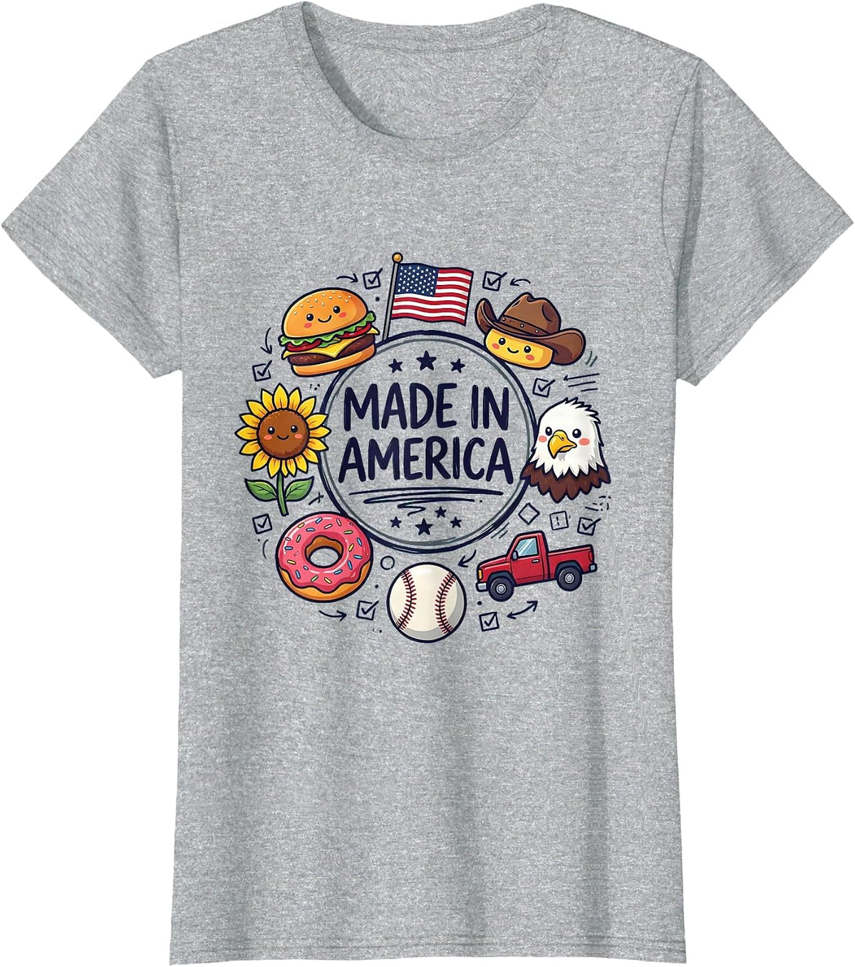 Made in America Proud USA Patriotic Design T-Shirt - Heather Grey
