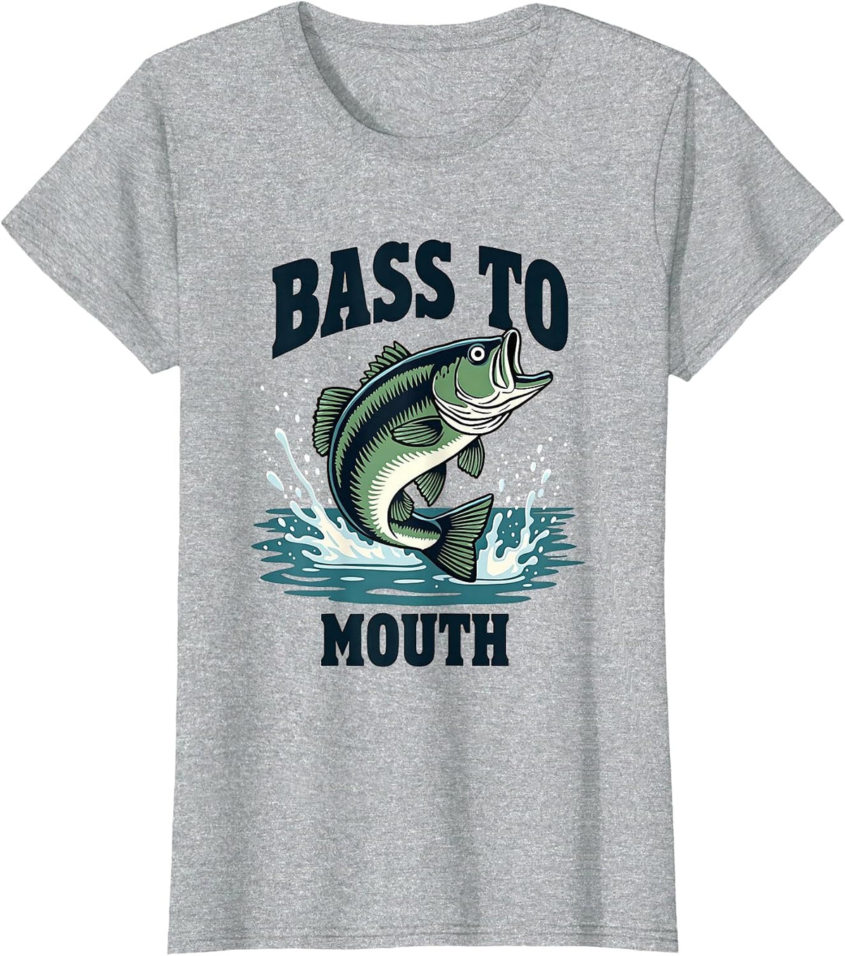 Bass To Mouth Funny Fishing Design T-Shirt - Heather Grey