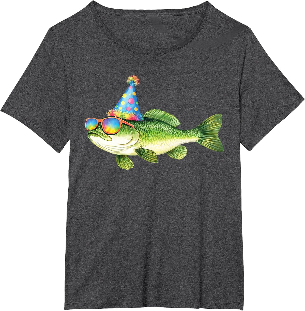 Bass Birthday Freshwater Fish Party Fishing Birthday Funny Tee T-Shirt for Men and Women - Dark Heather Grey