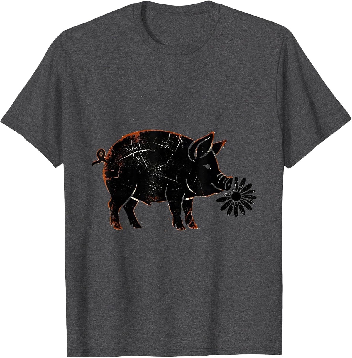Pig Peeking In Daisy Cute Farm Animal Lover Gift T-Shirt - Dark Heather Grey