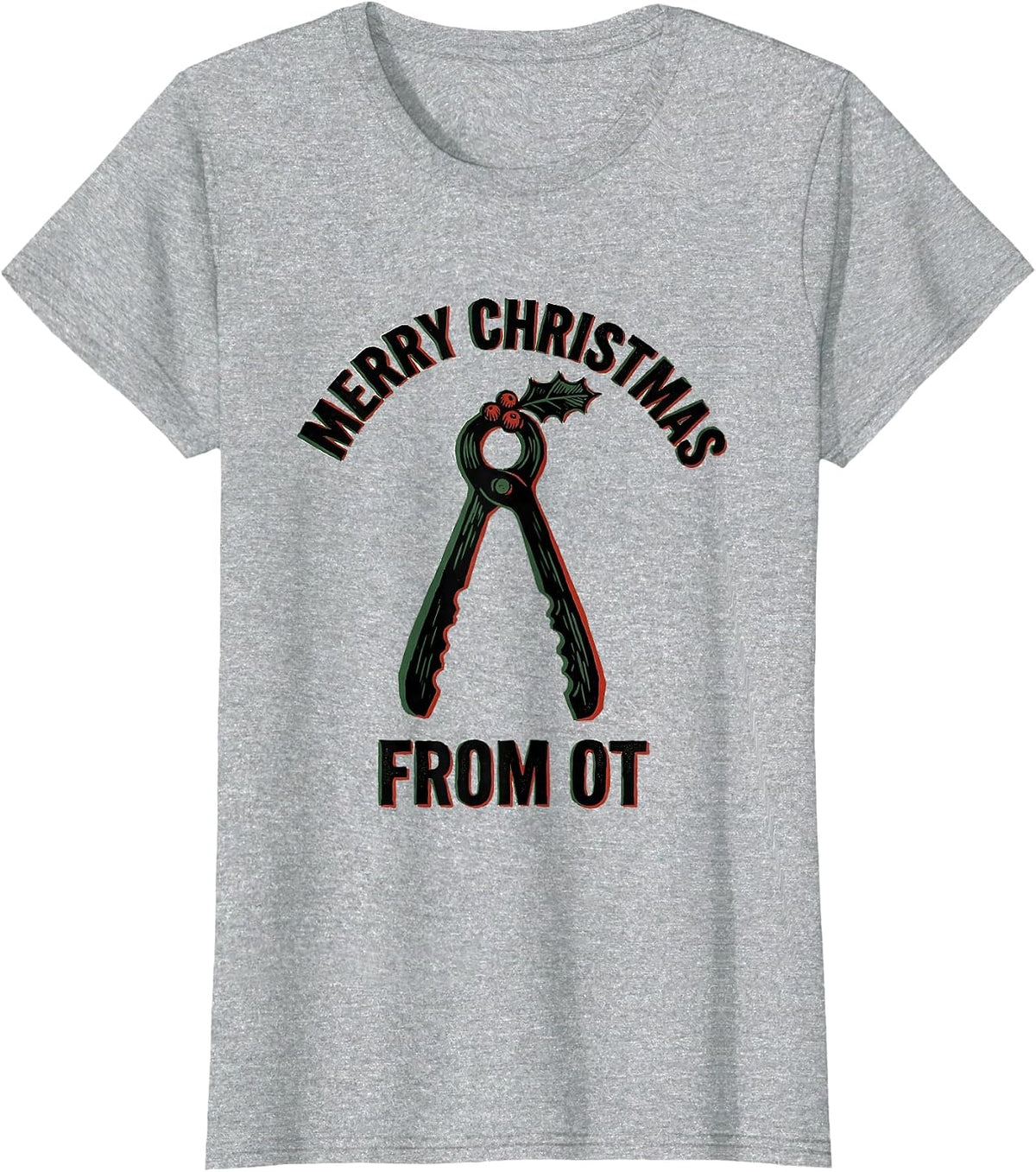 Merry Christmas From OT Linocut Occupational Therapy T-Shirt - Heather Grey