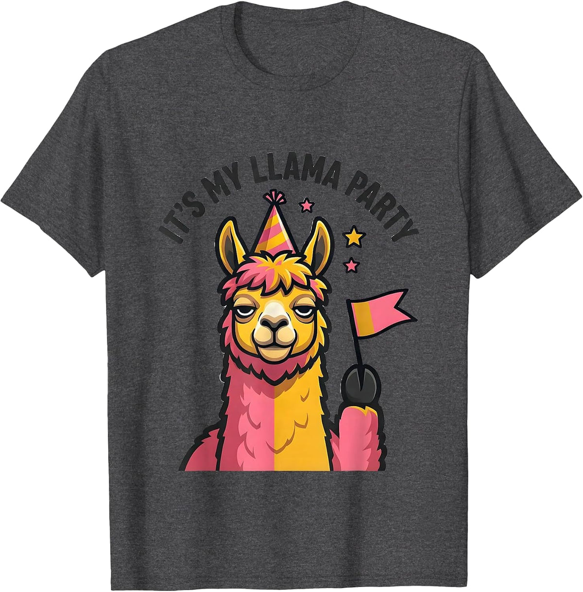 It's My Llama Party Funny Llama Lover Birthday Gift T-Shirt - Dark Heather Grey