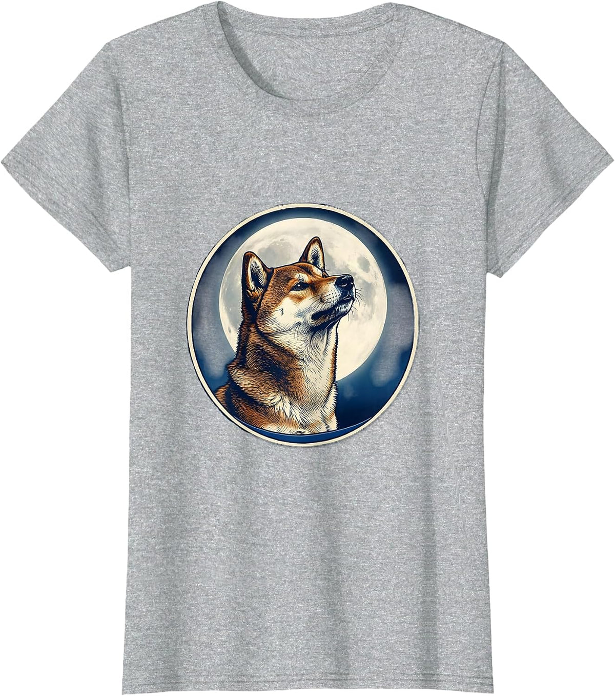 Shiba Inu Howling at the Moon Ukiyo-e Retro Dog Owner T-Shirt - Heather Grey