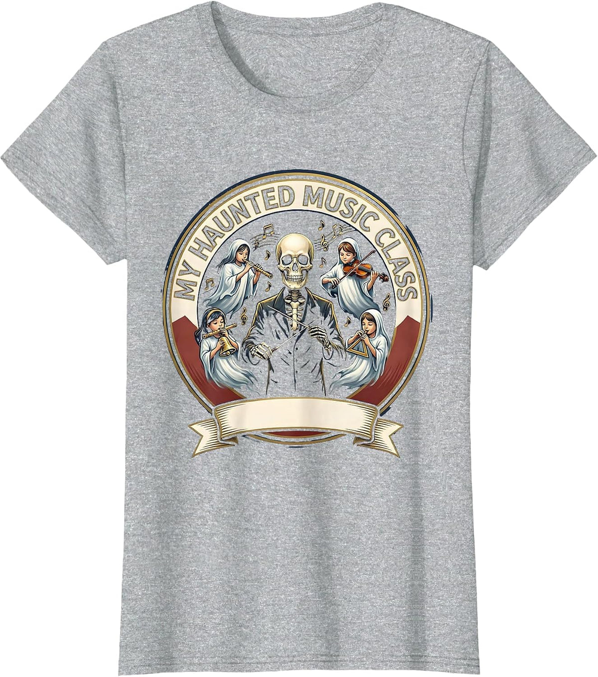 Women's My Haunted Music Class Funny Music Teacher Ghost Band Humor T-Shirt - Heather Grey