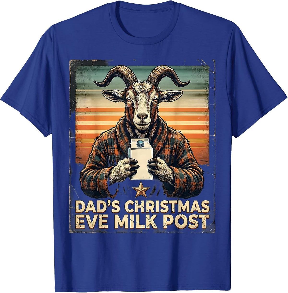 Men's Dad's Christmas Eve Milk Post Funny Dad Distressed Holiday T-Shirt - Royal Blue