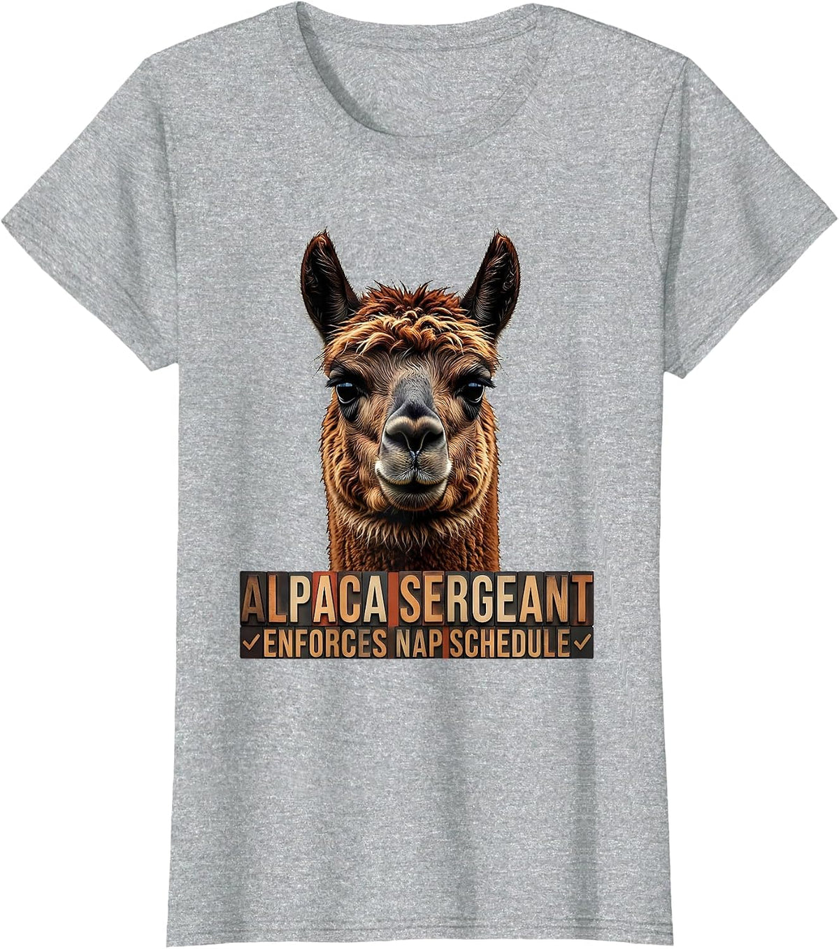 Women's Alpaca Sergeant Enforces Nap Schedule Funny T-Shirt - Heather Grey