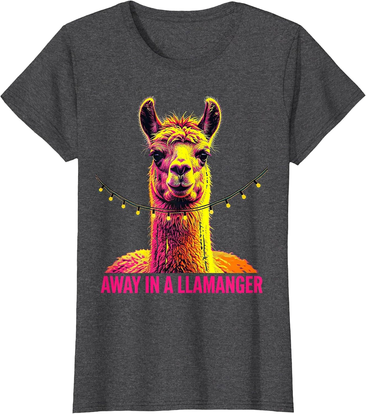 Women's Away In A Llamanger Funny Llama Christmas Animal Lover T-Shirt - Dark Heather Grey