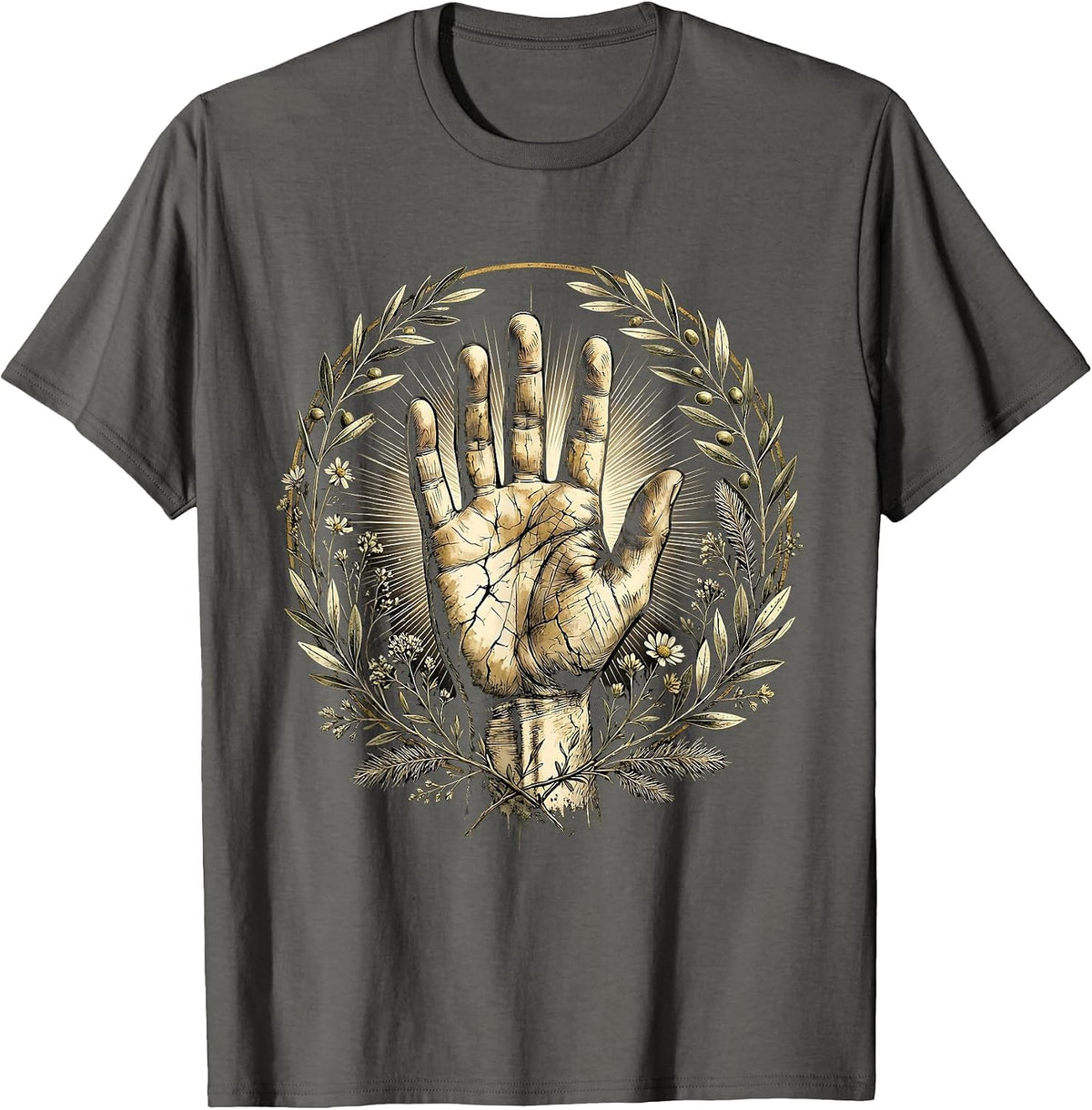 Nail-Pierced Hand of Jesus Christian Faith Design T-Shirt - Asphalt Grey