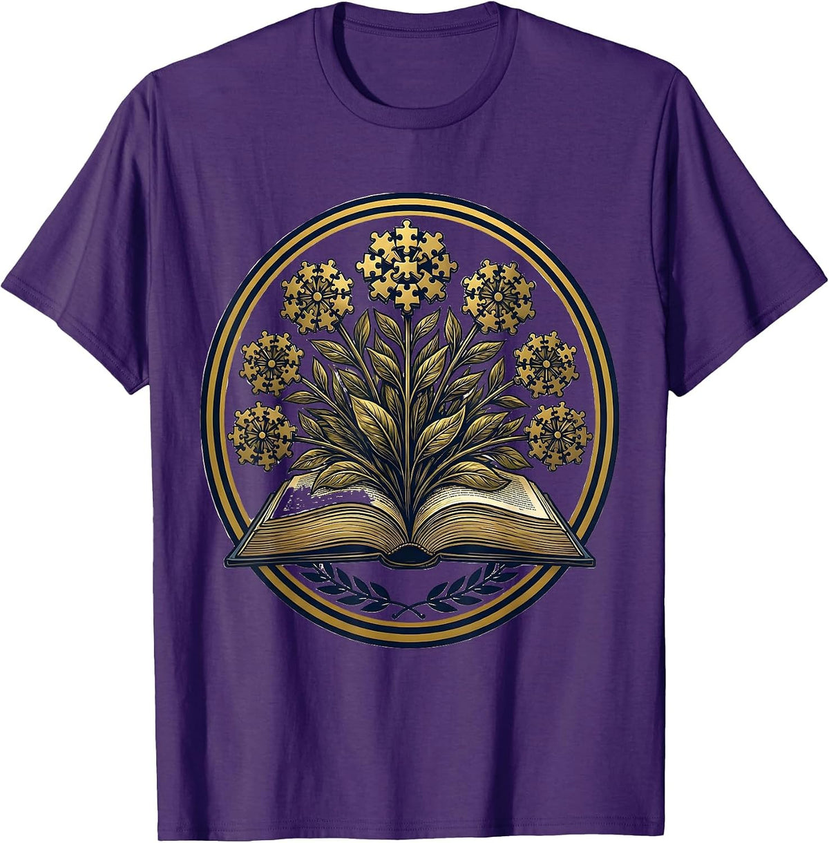 Men's Special Education Teacher Puzzle Piece Flower Book T-Shirt - Purple