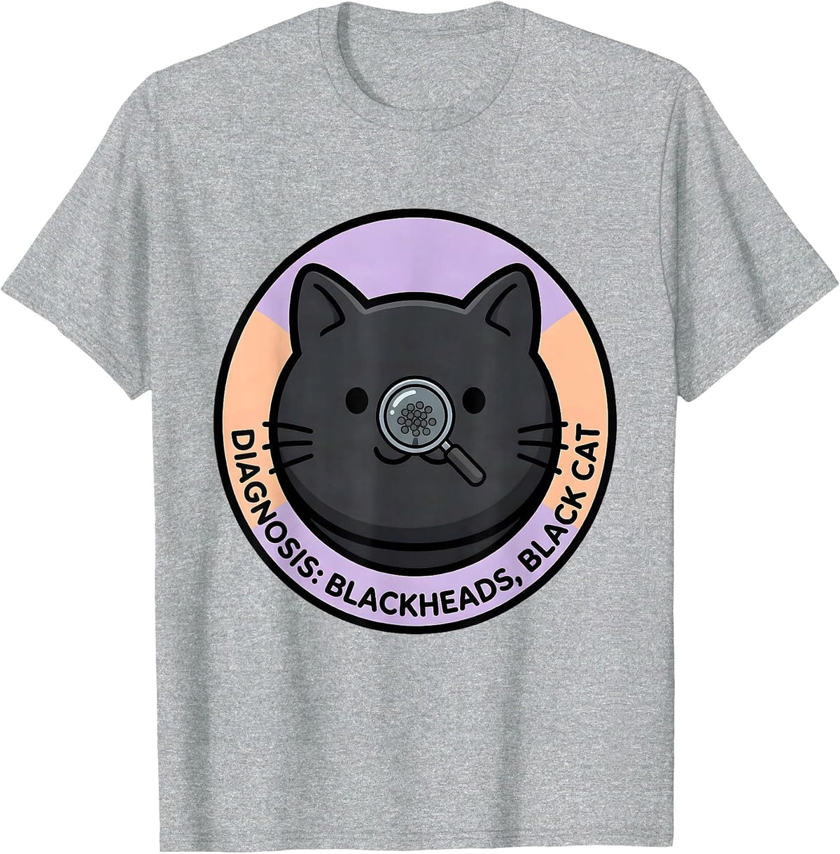 Men's Diagnosis: Blackheads, Black Cat Cute Kawaii Dermatology T-Shirt - Heather Grey