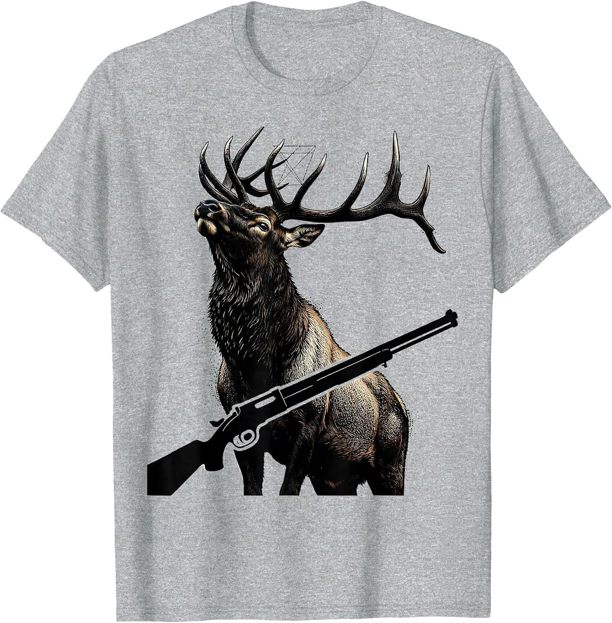 Men's Elk and Rifle 2nd Amendment Wildlife Art Design T-Shirt - Heather Grey