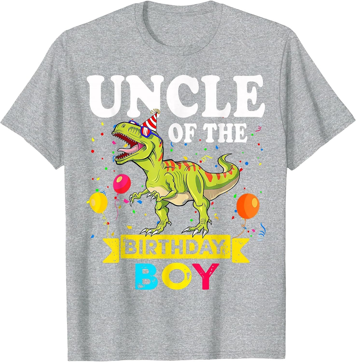 Uncle of The Birthday Boy Dinosaur T-Rex Matching Family T-Shirt - Heather Grey