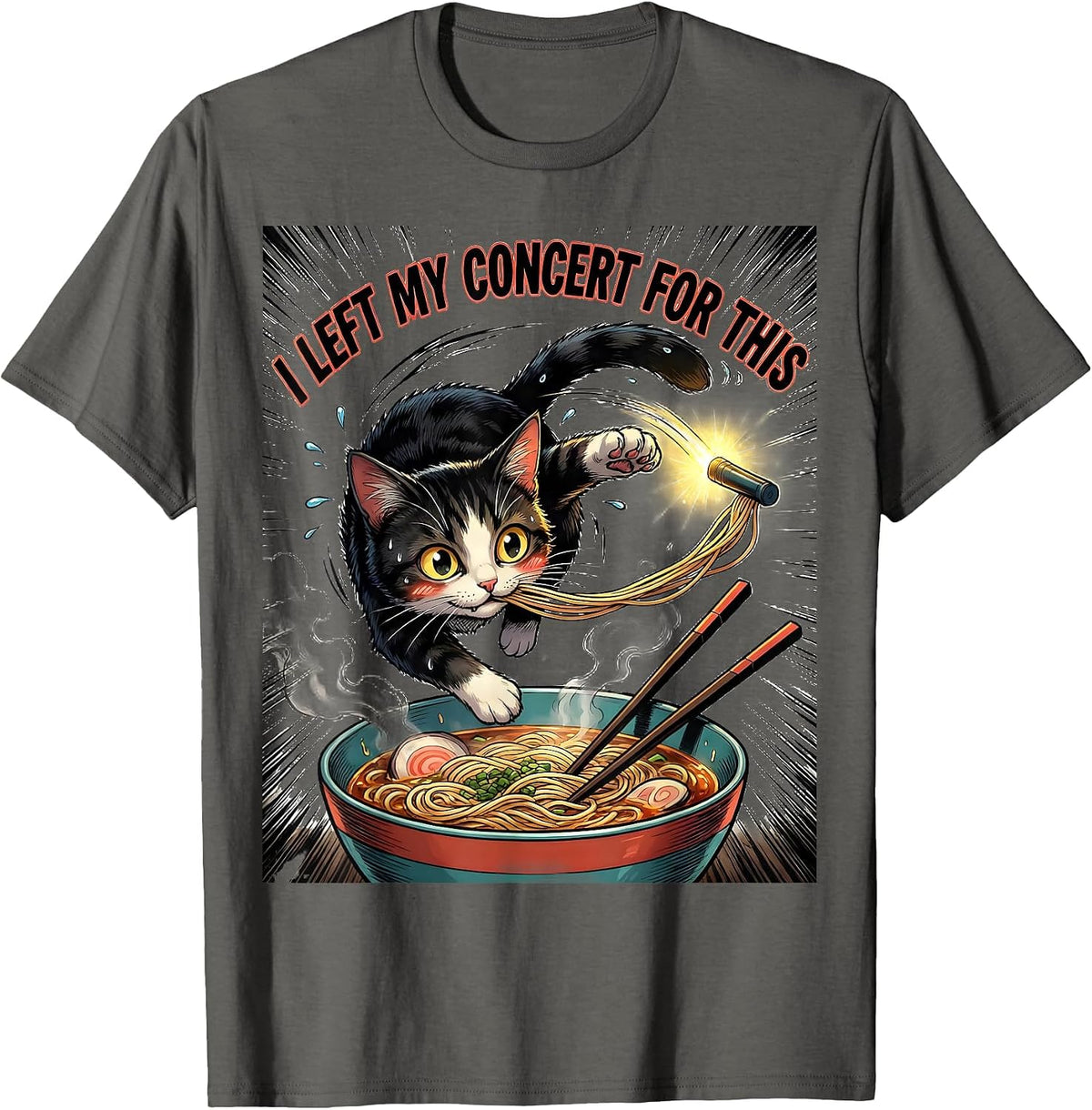 Men's I Left My Concert For This Funny Kawaii Anime Cat Ramen Gift T-Shirt - Asphalt Grey