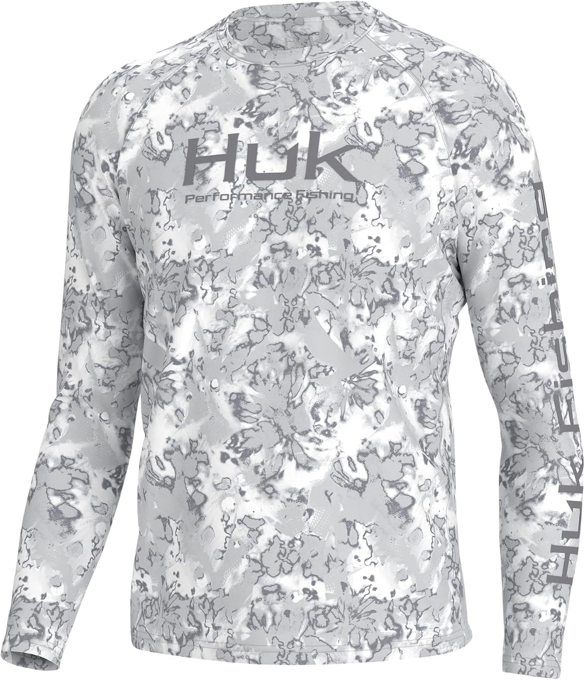 HUK Men's Pursuit Crew Long Sleeve Shirt, Sun Protecting Fishing Shirt - Fin Flats - Harbor Mist