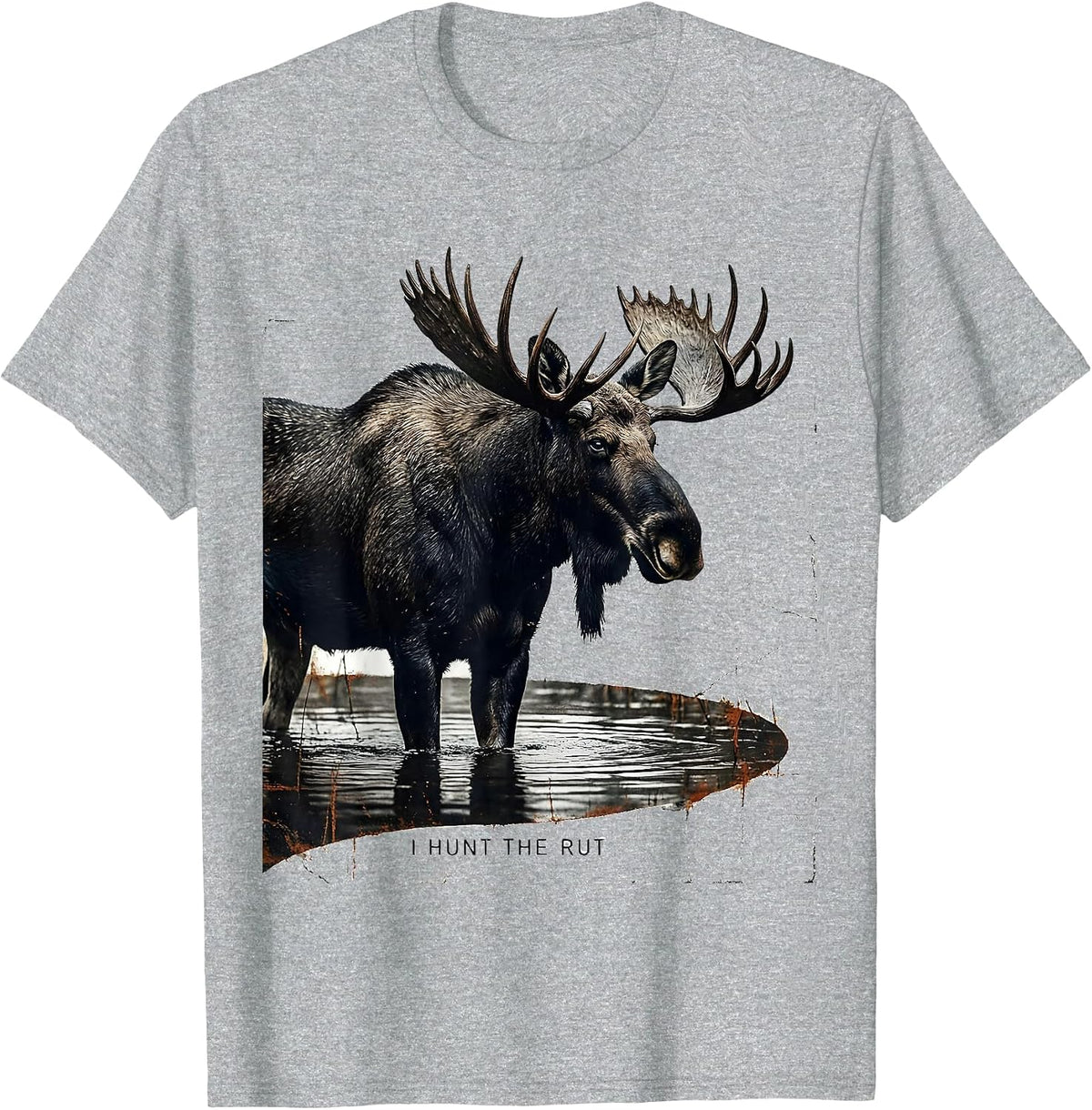 Men's I Hunt The Rut Distressed Moose Hunting Wildlife Outdoor T-Shirt - Heather Grey