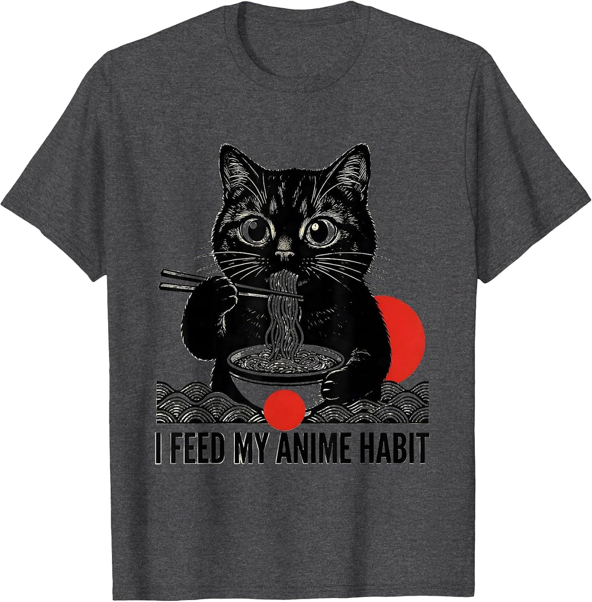 Men's I Feed My Anime Habit Funny Kawaii Anime Cat Ramen Gift T-Shirt - Dark Heather Grey