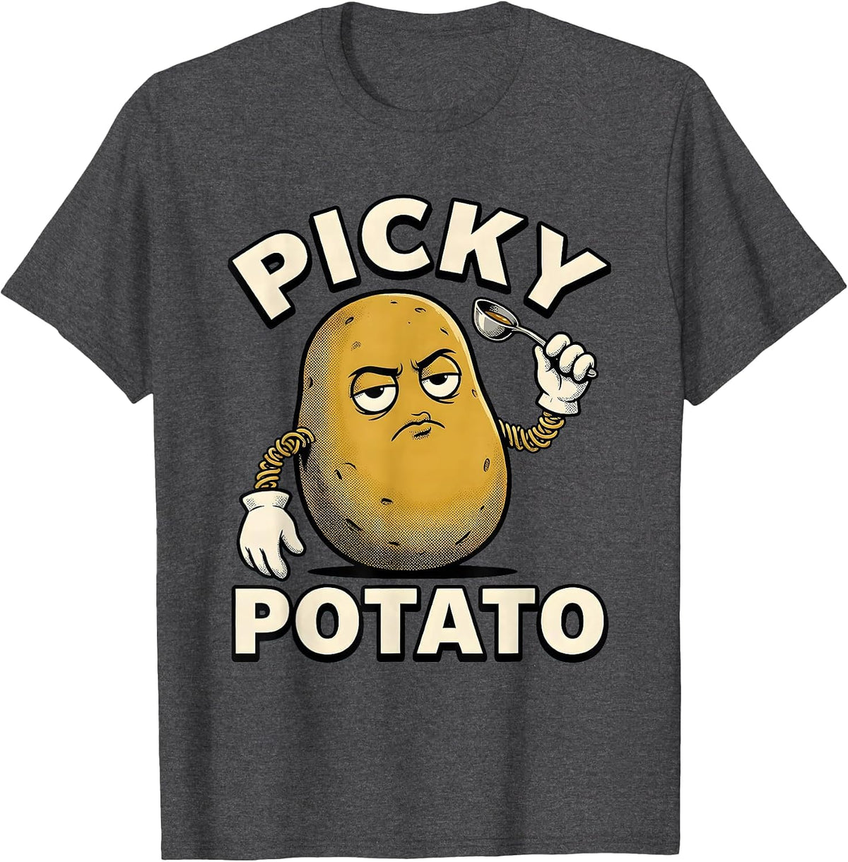 Picky Potato Retro Cartoon Funny Couples Thanksgiving T-Shirt - Dark Heather Grey