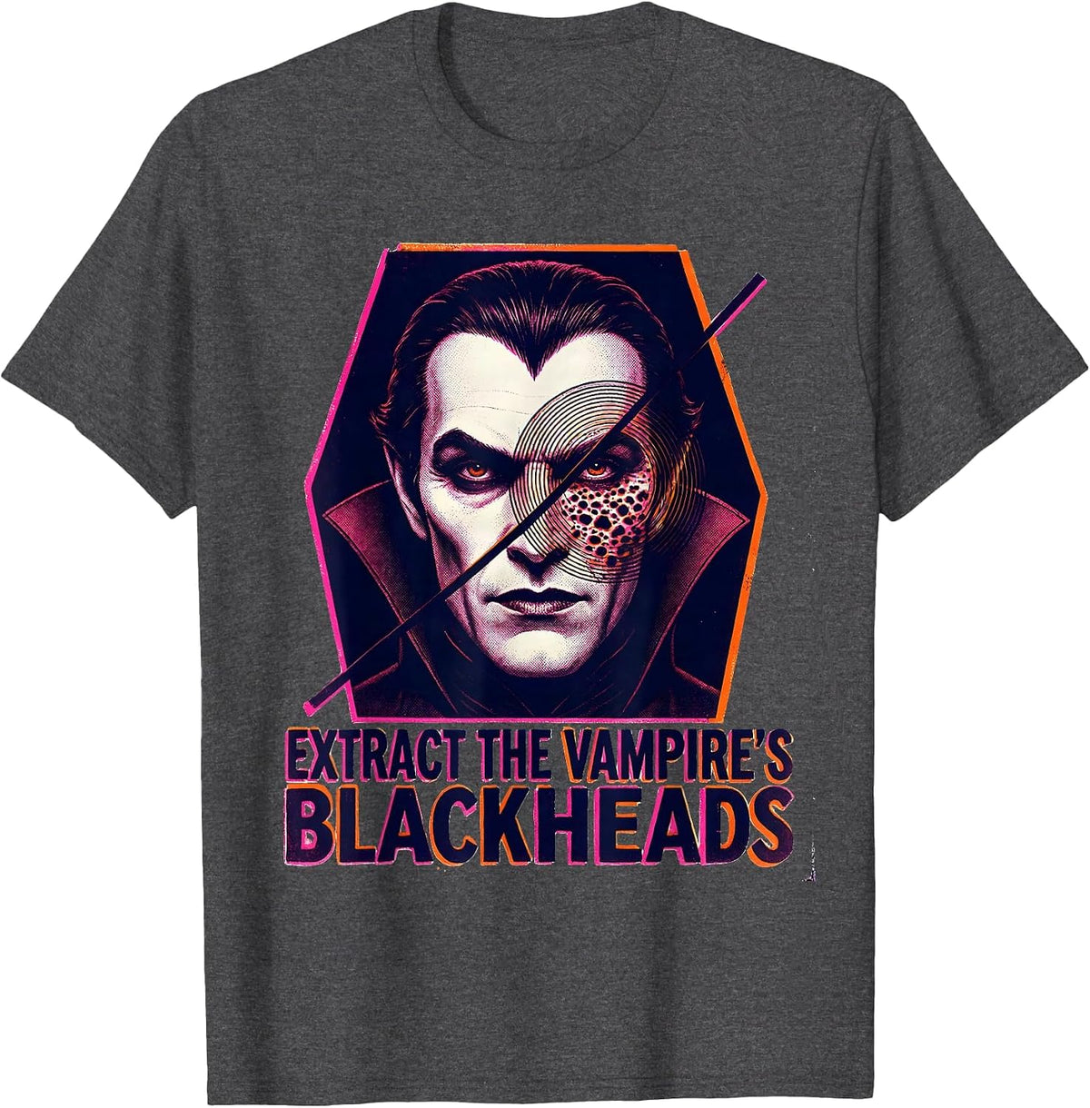 Men's Extract The Vampire's Blackheads Risograph Halloween T-Shirt - Dark Heather Grey