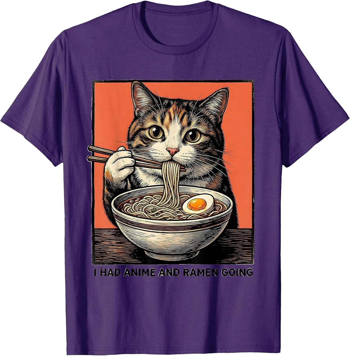 Men's I Had Anime And Ramen Going Funny Kawaii Cat Anime Gift T-Shirt - Purple