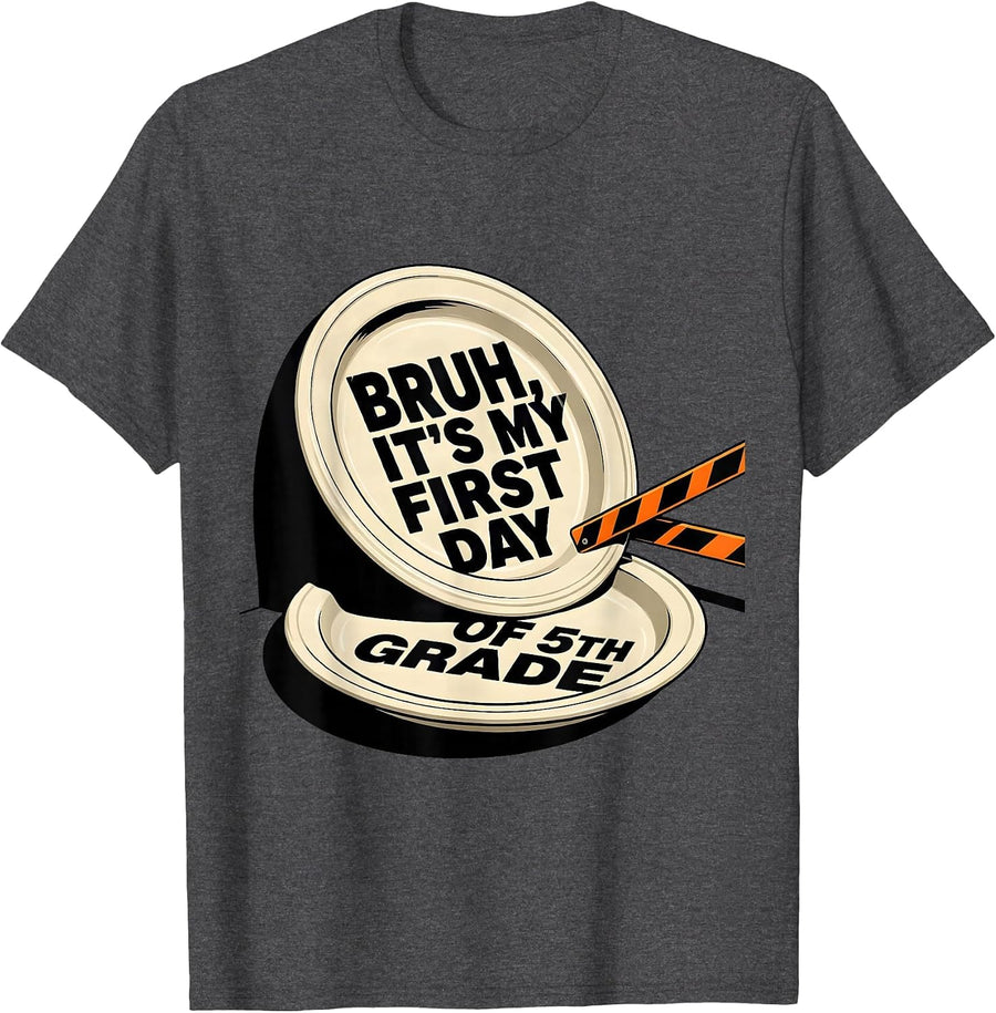 Men's Bruh It's My First Day Of 5th Grade Funny Back To School Boy T-Shirt - Dark Heather Grey