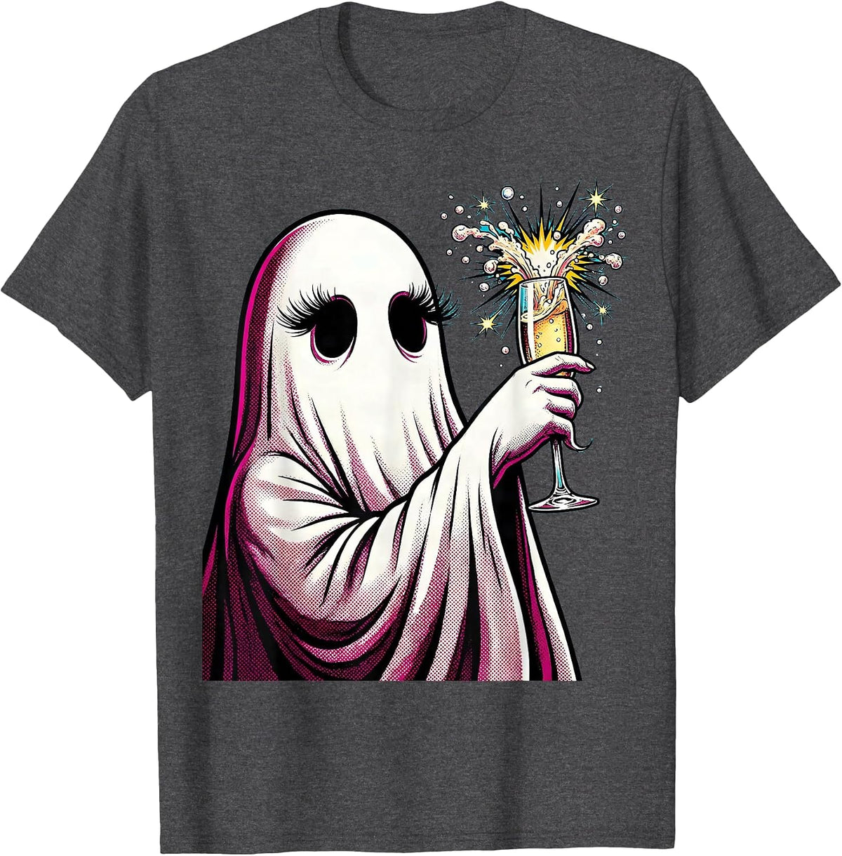 Boo Jee Ghost Champagne Flute Graphic T-Shirt - Dark Heather Grey