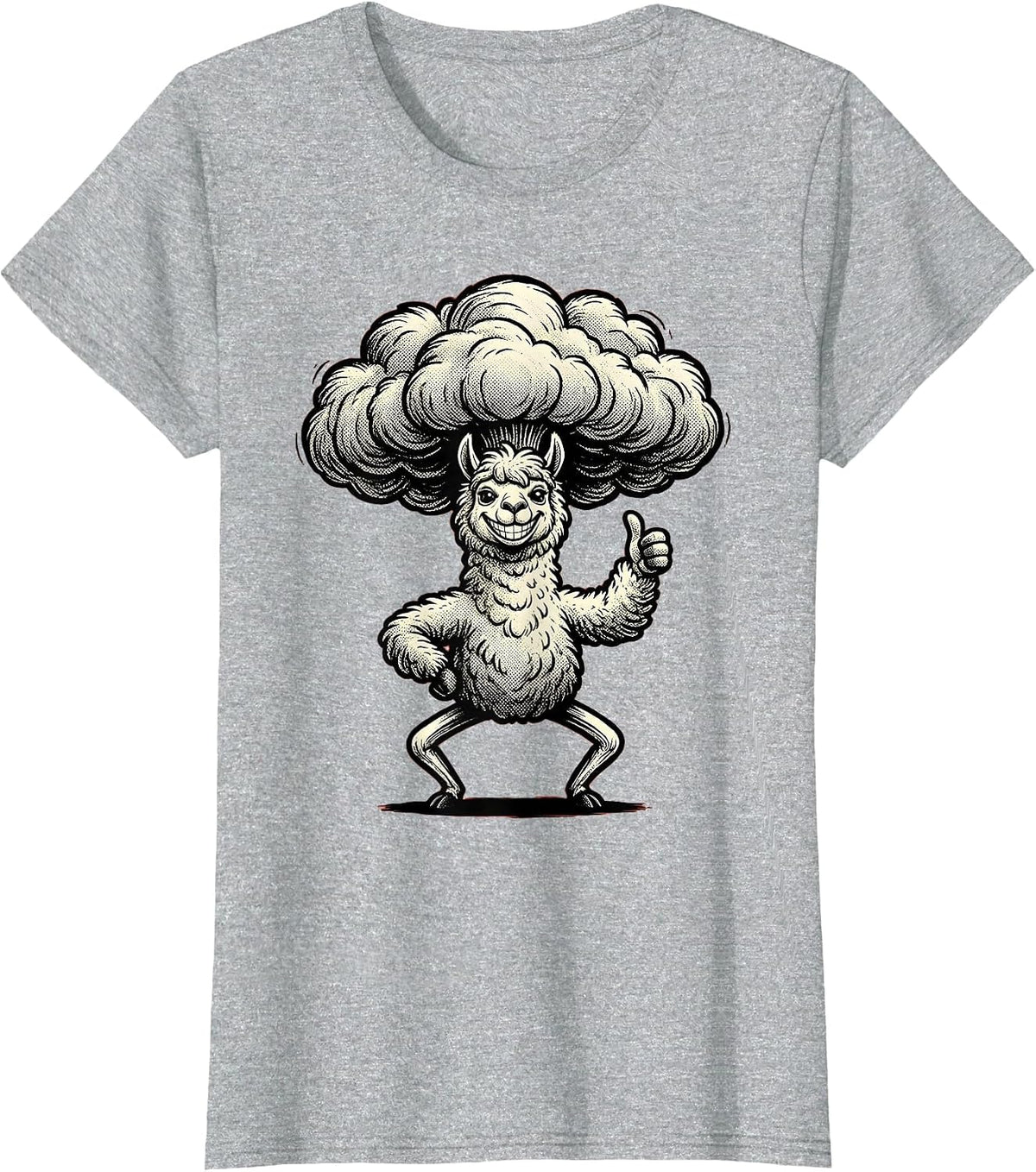 Women's Funny Fluffy Alpaca Ridiculous Haircut Proud Pose T-Shirt - Heather Grey