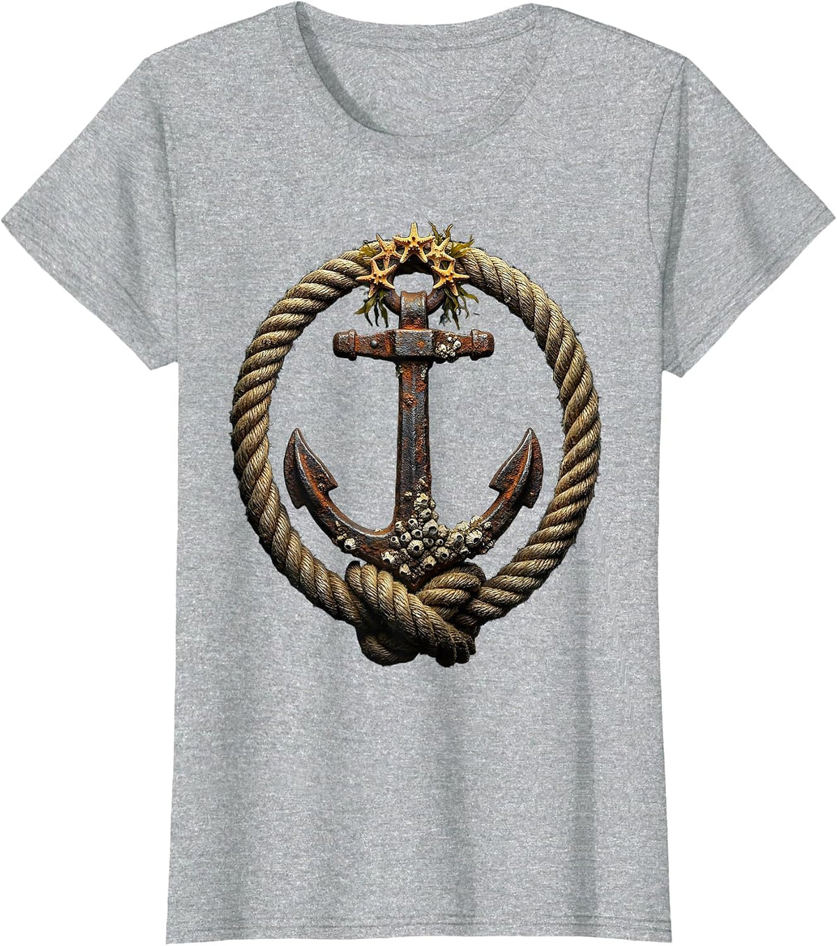 Salty Barnacle Anchor Nautical Graphic Tee T-Shirt - Heather Grey
