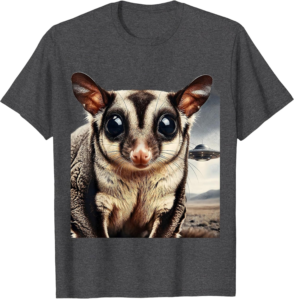 Men's Sugar Glider UFO Humor Sci-Fi Animal Lover Gift T-Shirt - Dark Heather Grey