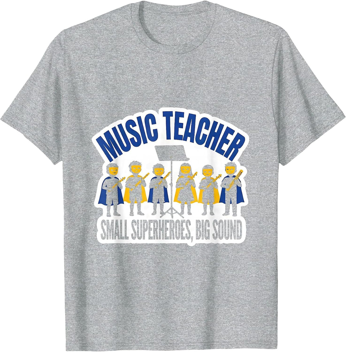 Men's Music Teacher Small Superheroes Big Sound Teacher T-Shirt - Heather Grey