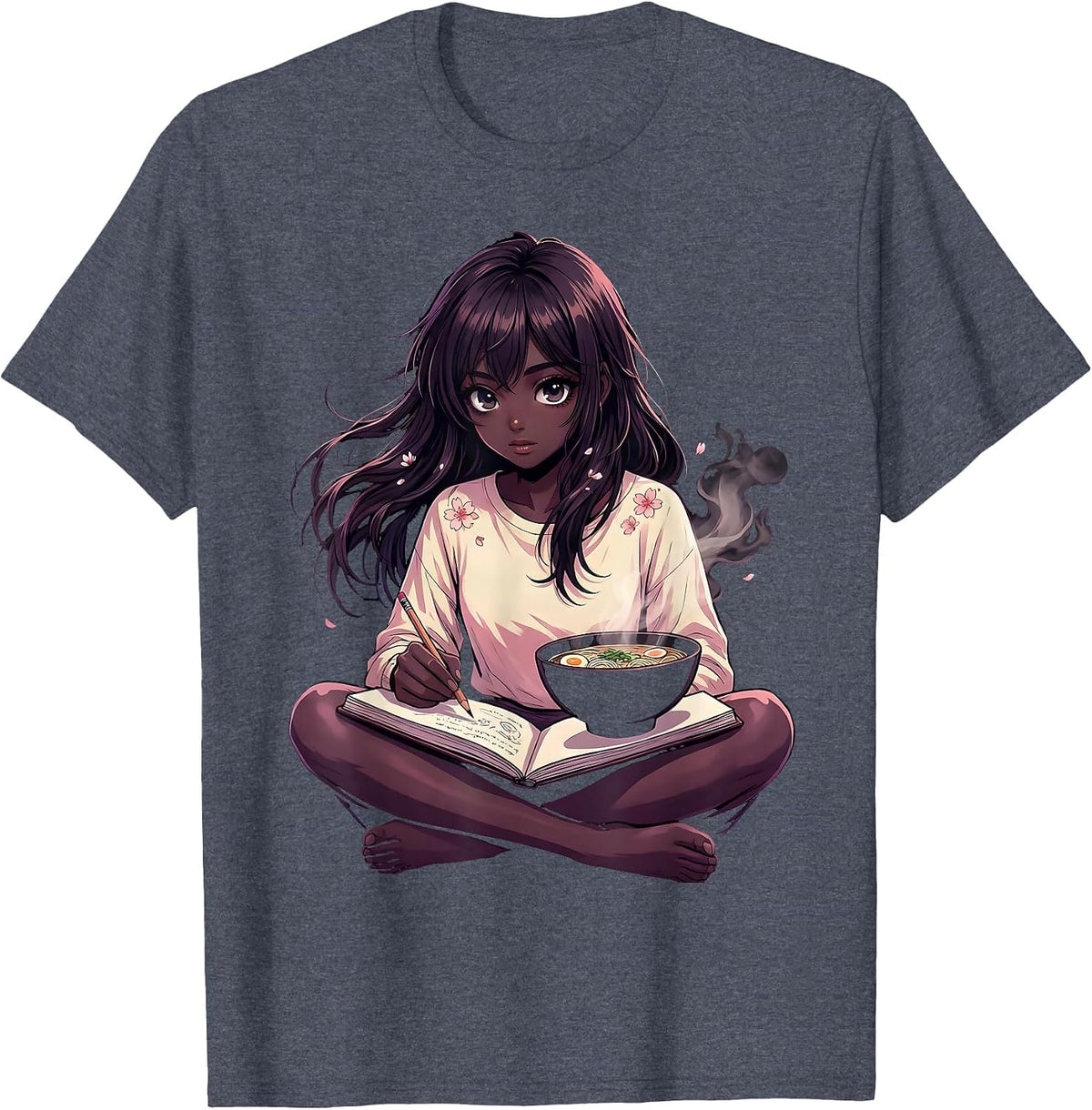 Anime Girl Loves Ramen Sketching Kawaii Identity T-Shirt - Heather Blue