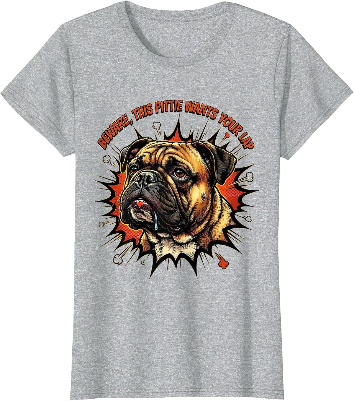 Beware, This Pittie Wants Your Lap Funny Pitbull Dog Lover T-Shirt - Heather Grey
