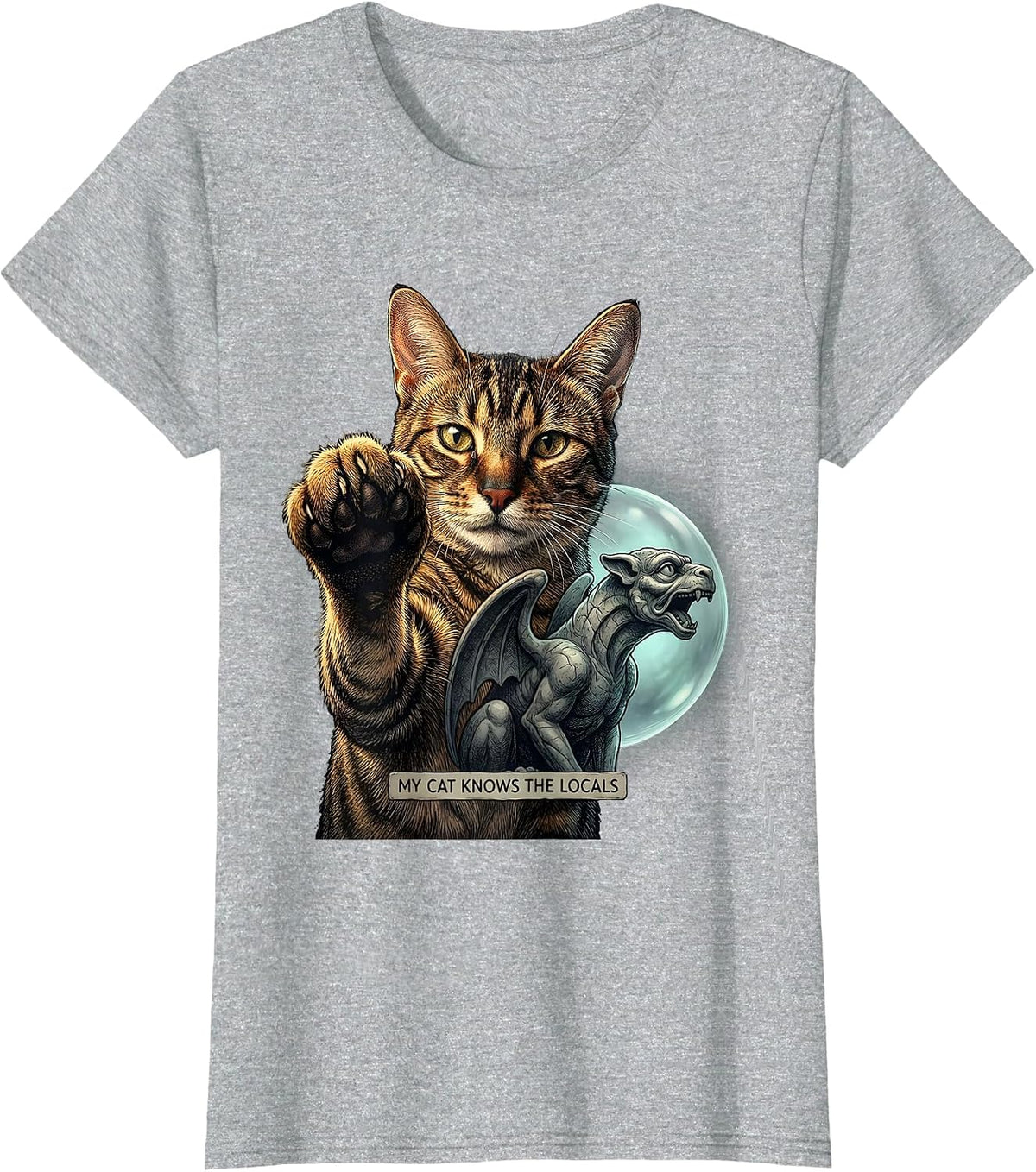 My Cat Knows The Locals Funny Cat Lover Paranormal Humor T-Shirt - Heather Grey