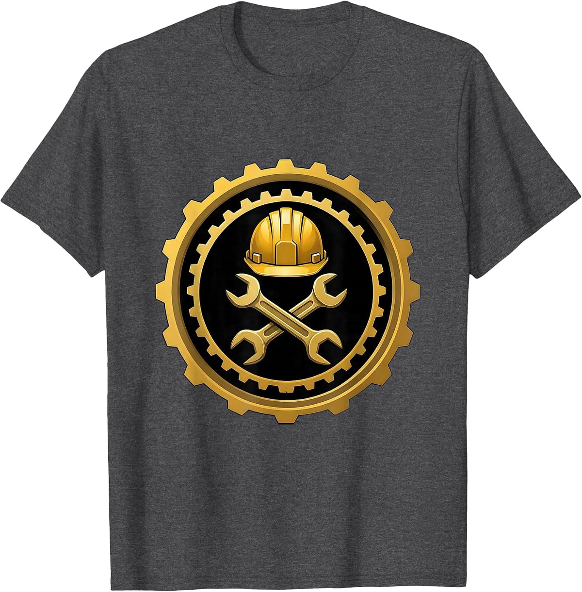 Hard Hat Crossed Wrenches Construction Graphic T-Shirt - Dark Heather Grey