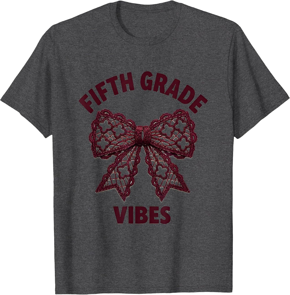 Men's Fifth Grade Vibes Coquette Bow Back to School Elementary T-Shirt - Dark Heather Grey