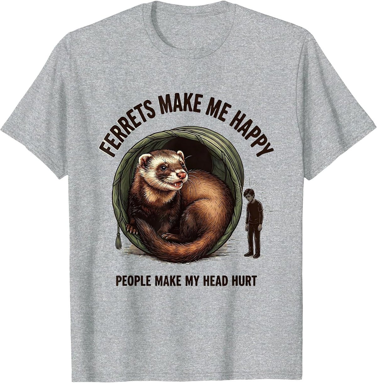 Men's Ferrets Make Me Happy People Make My Head Hurt Funny T-Shirt - Heather Grey