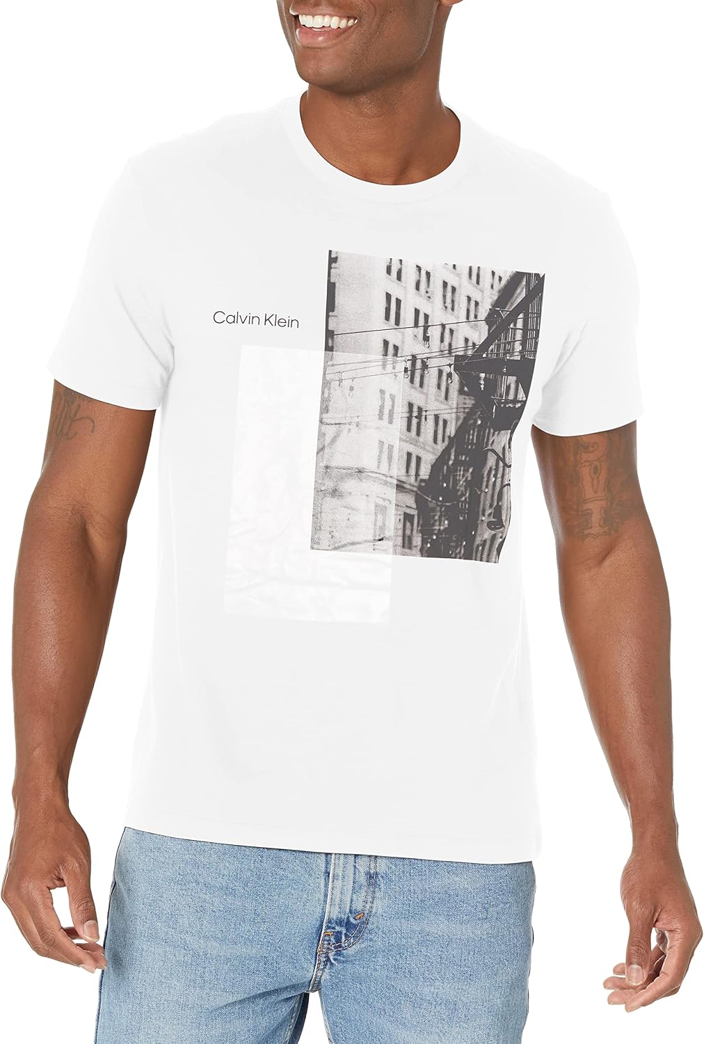 Calvin Klein Men's NYC Building Crewneck T-Shirt - Brilliant White
