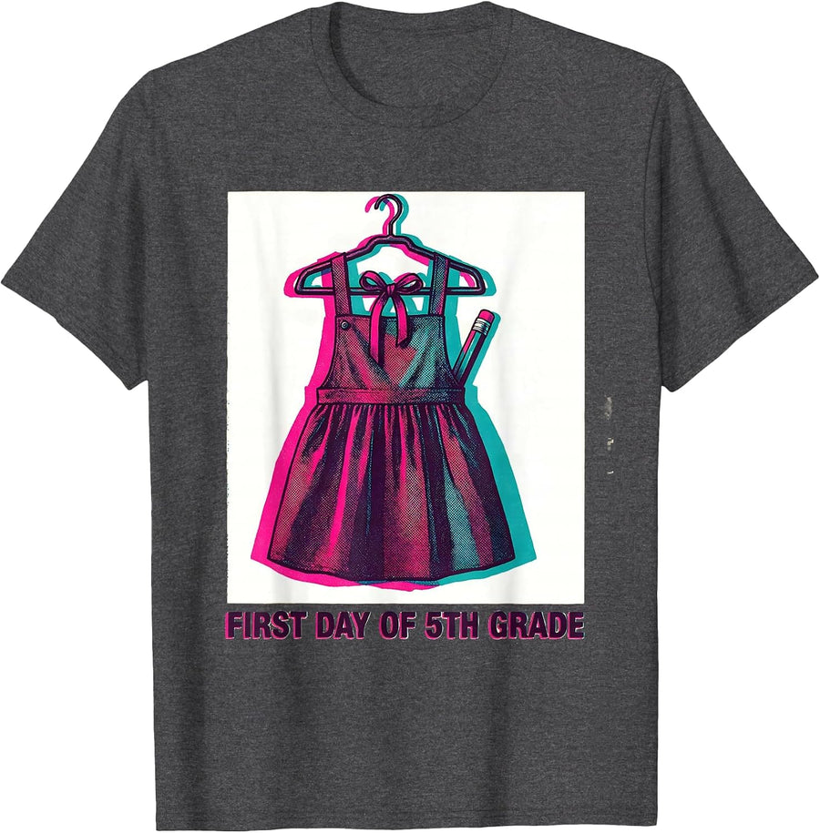 First Day Of 5th Grade Coquette Back To School Girls Kids T-Shirt - Dark Heather Grey