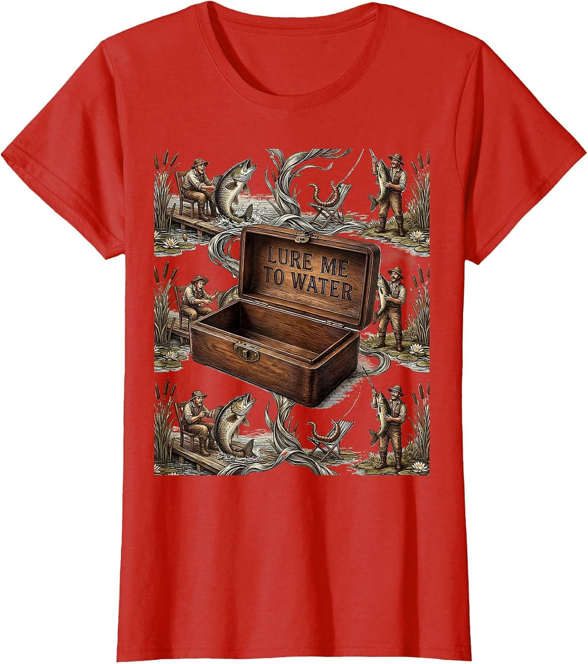 Lure Me To Water Funny Fishing Design T-Shirt - Red