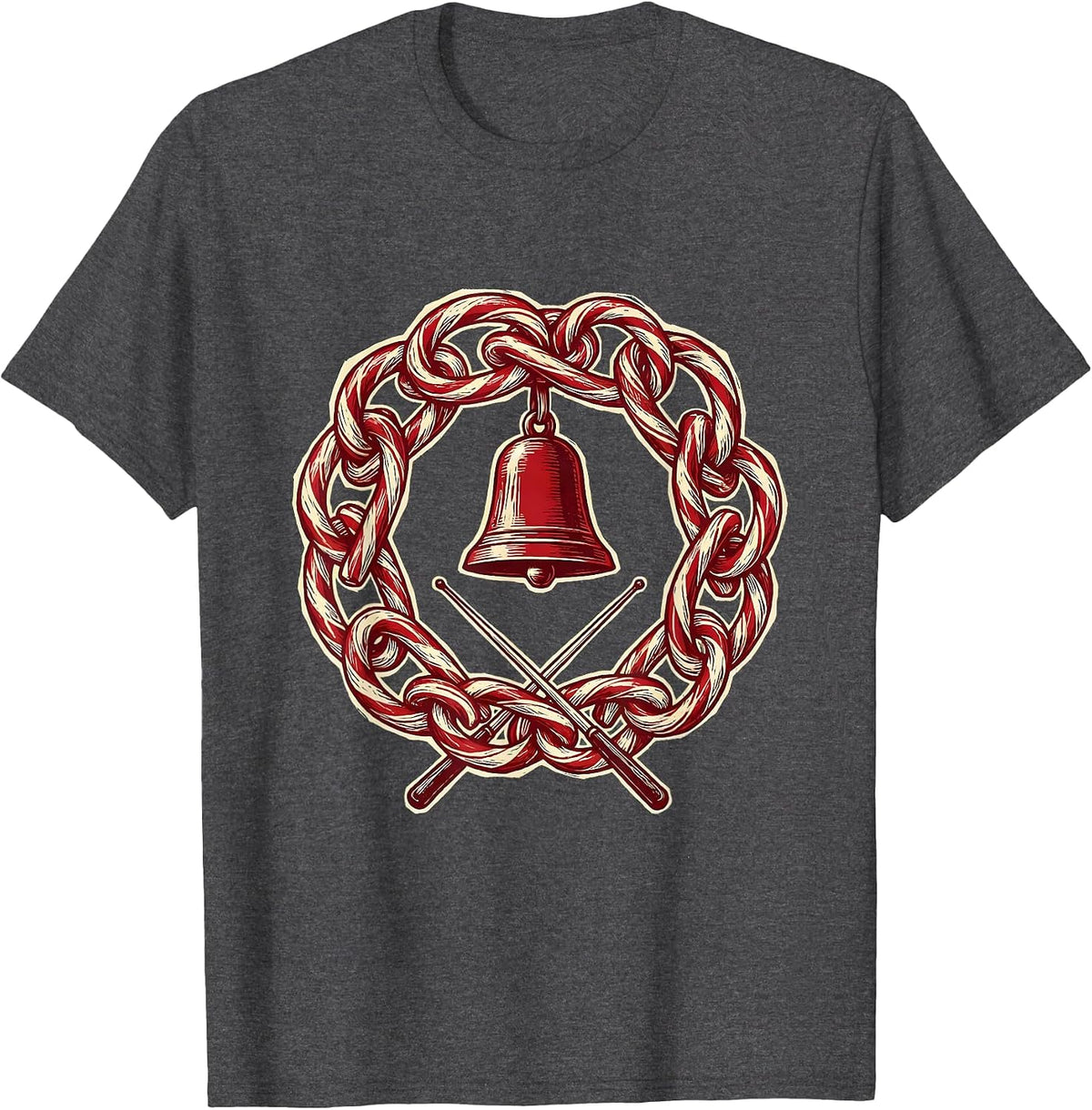 Interlocked Hooks Christmas Wreath Teacher Holiday Pride T-Shirt - Dark Heather Grey