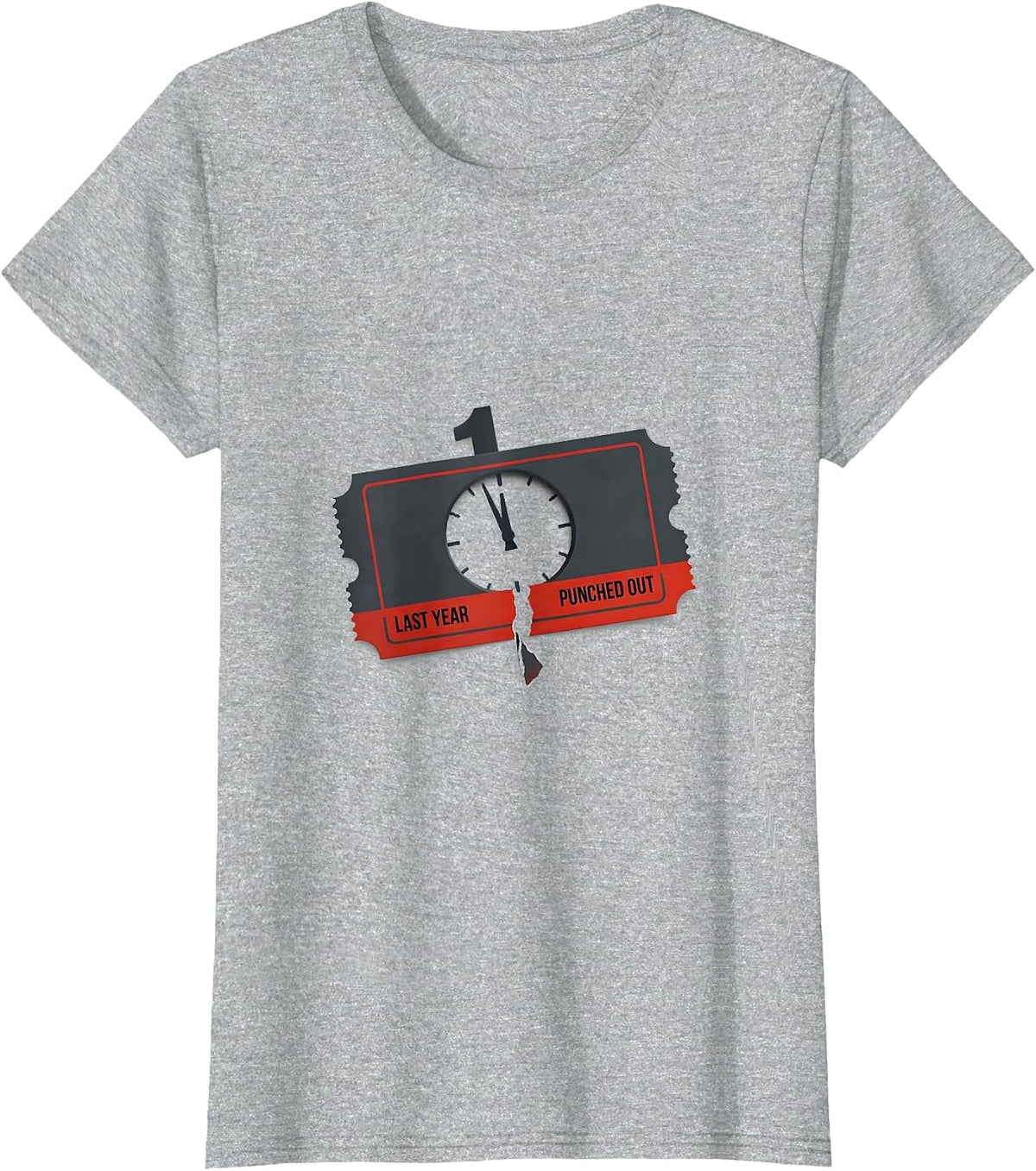 Women's Last Year, Punched Out Whimsical Party Novelty New Year Eve T-Shirt - Heather Grey